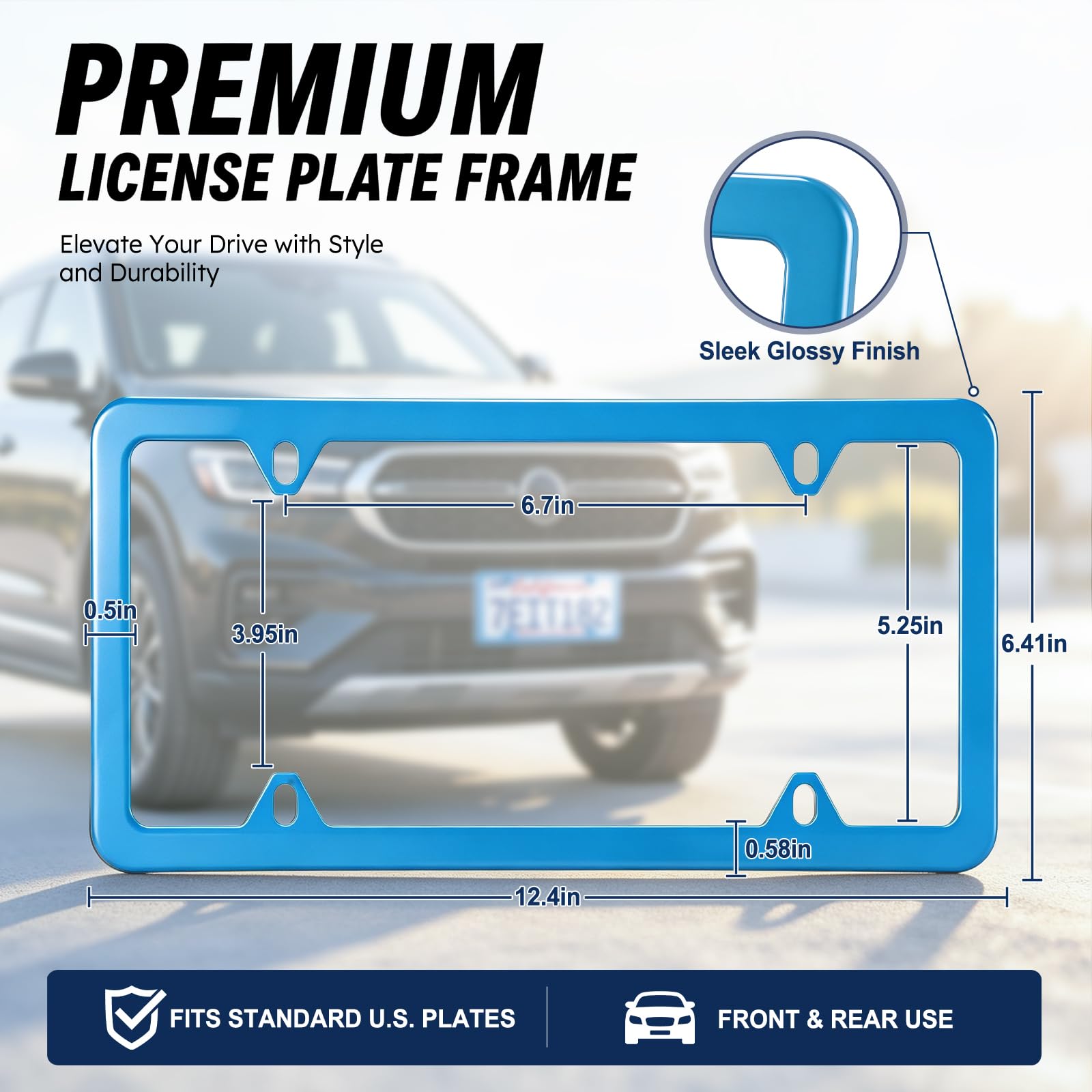 LivTee 4 Löcher Edelstahl Kennzeichenrahmen 2 Stück Auto Kennzeichenabdeckungen Slim Design mit Schrauben Unterlegscheiben Kappen für US-Fahrzeuge, blau