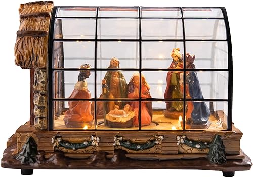 Miniatura 12 de Juego de pueblo de Navidad de 9 pulgadas, tren de árbol de Navidad animado en movimiento, baterías USB/3AA, casa de pueblo de música, decoración