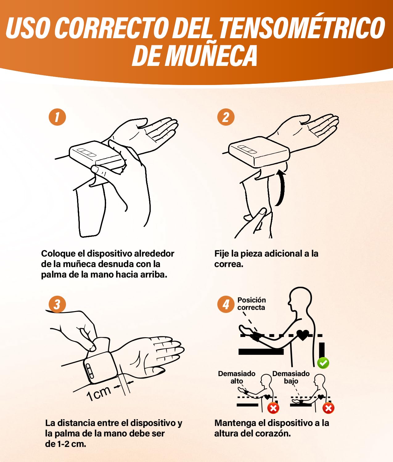WADEO Tensiómetro digital de muñeca con pantalla LCD, tensiómetro portátil para el hogar o de viaje, medición precisa, 5 idiomas, memoria de 2 x 99, con batería