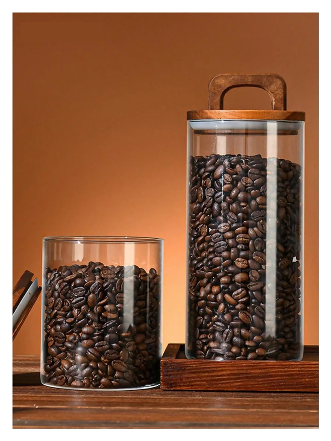 1pc Kaffeebohnen versiegeltes Glas mit Griff Holzdeckel Vorratsglas Kaffeebohnen Glasbehälter Kaffeekanister Kaffee Eckdekor für Kaffeebohnen, Zucker(800ml)