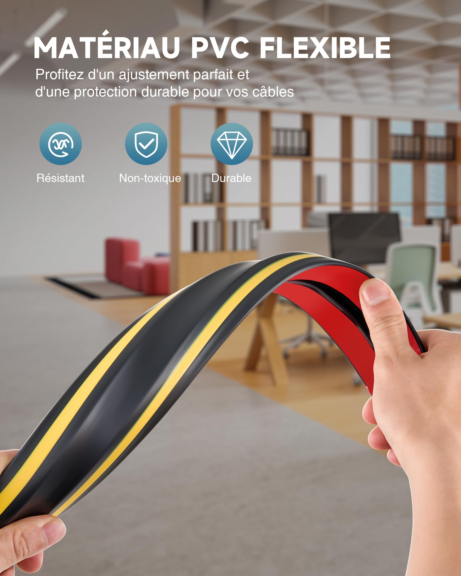 QWORK® Goulotte De Câble Noir 3 Mètres - Protecteur Auto-adhésif Pour Plancher Et Murs, Idéal Pour Cacher Fils Et Câbles Électriques