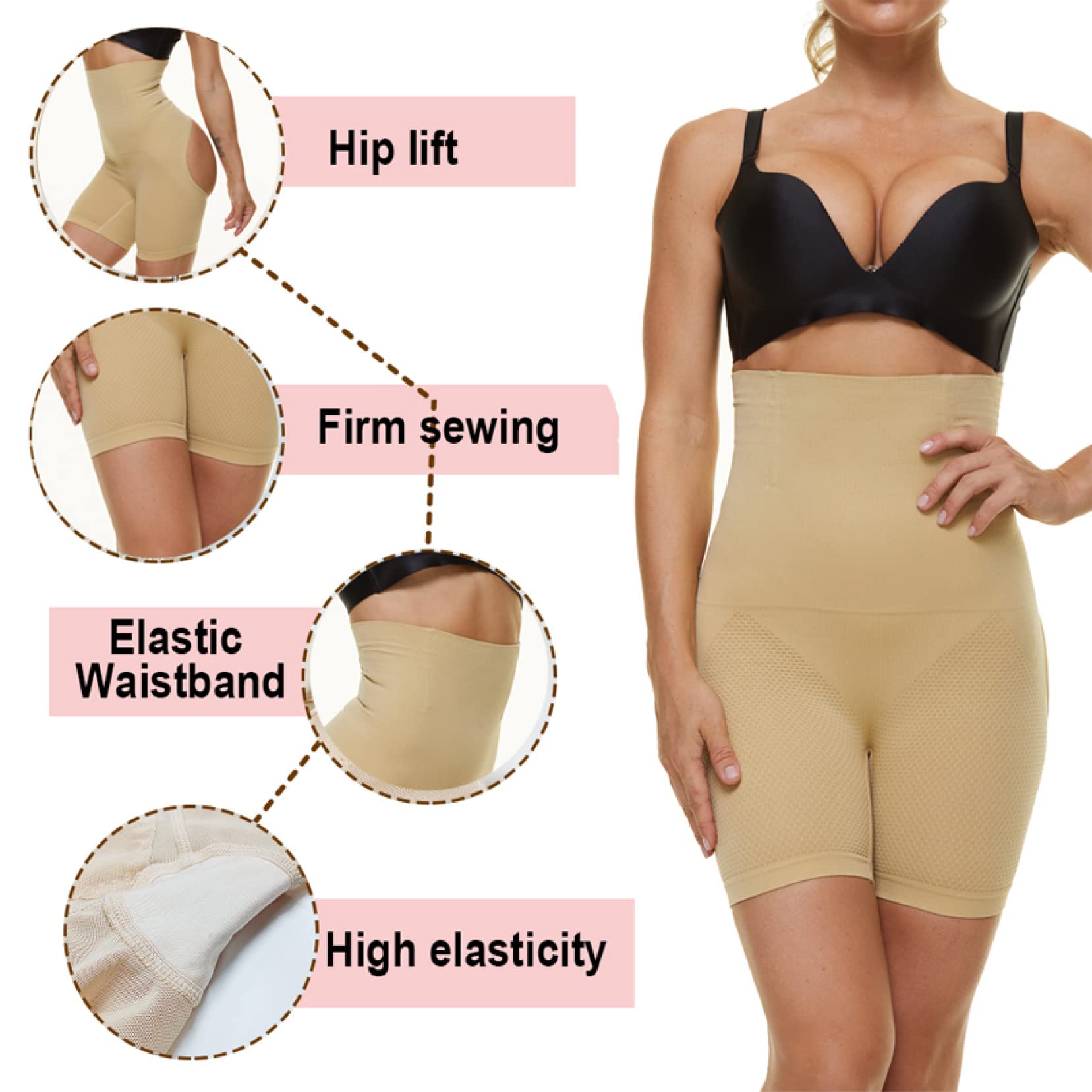 ISCBAFYX Body z funkcją treningu talii, push up, unoszą pośladki, figi wyszczuplają brzuch, spodenki modelują ze stali szydełkowej