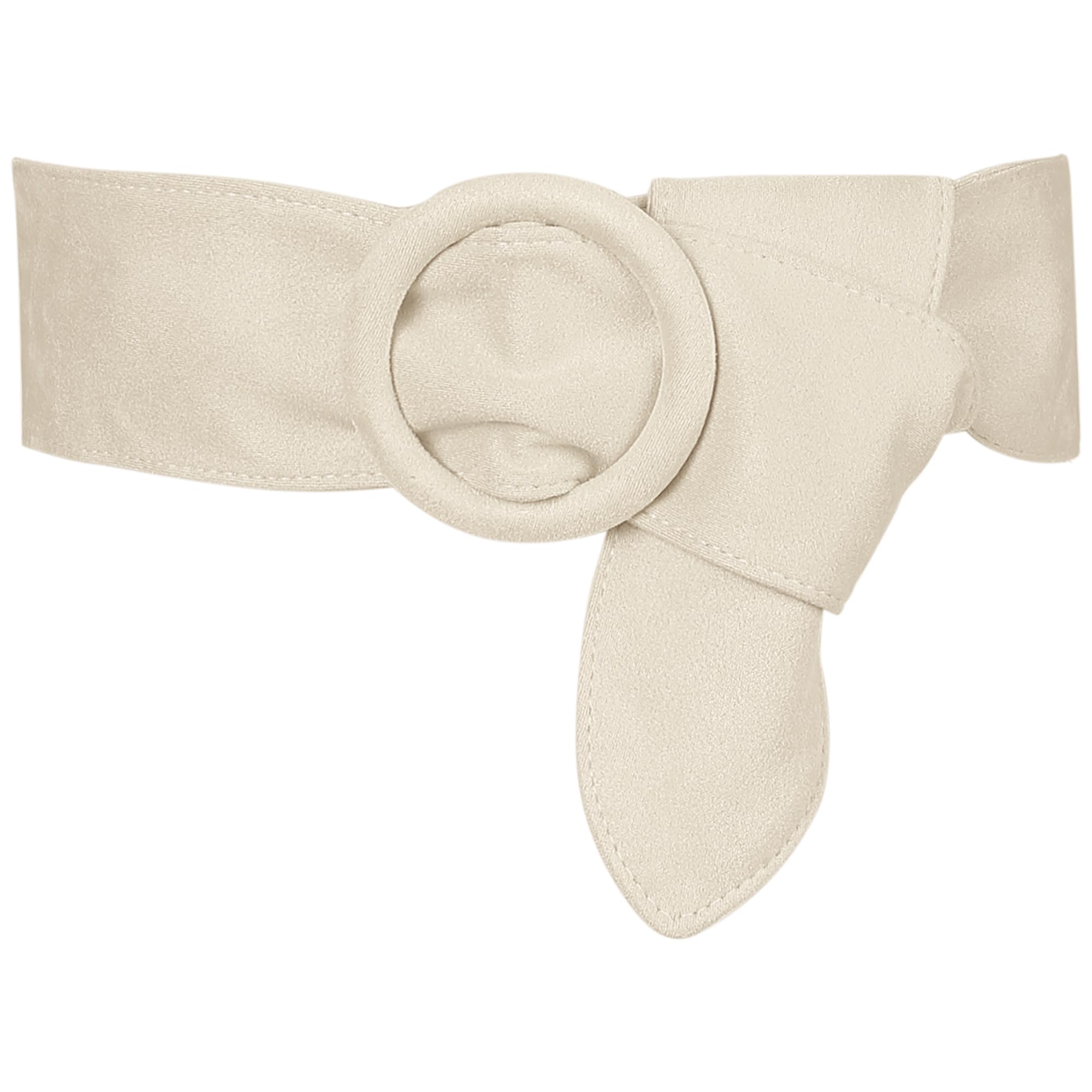 Elerevyo Ladies Solid Wide Waist Belt, Vintage Round Buckle Obi Cinch Wide Belts Waistband for Dress Beige 65-89cm/25.59-35.03"