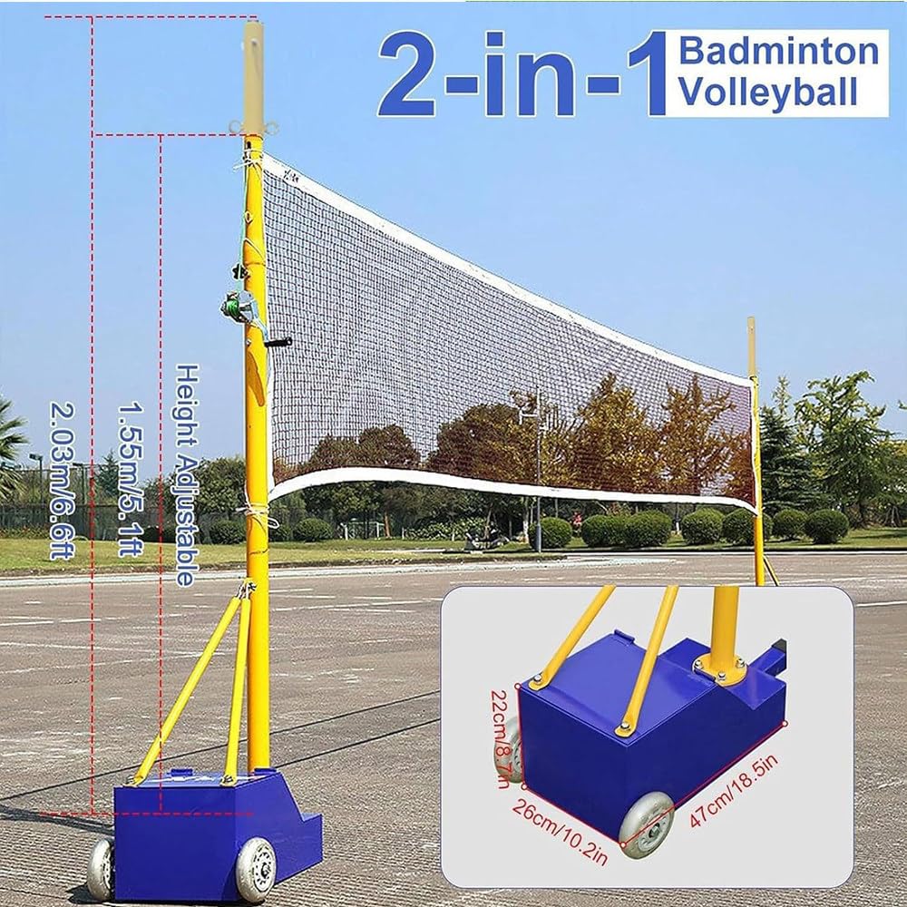 Set Reti Pallavolo Resistenti, Supporto Rete Badminton Portatile,Pali Pallavolo Per Interni Ed Esterni Con Base Riempibile,Altezza Regolabile 5 A 6,9 Piedi, Per Campi Sportivi Giardino