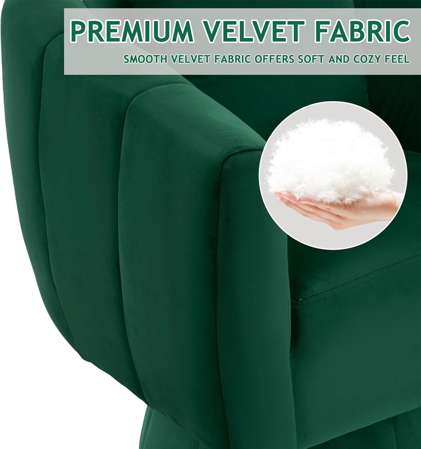 Karl home 360° Swivel Accent Chair, Modern Velvet Fabric Living Room Armchair with Fluffy Cushions, Comfy Wide Upholstered, Barrel Accent Chairs for Living Room, Bedroom, Lounge, Office (Green)