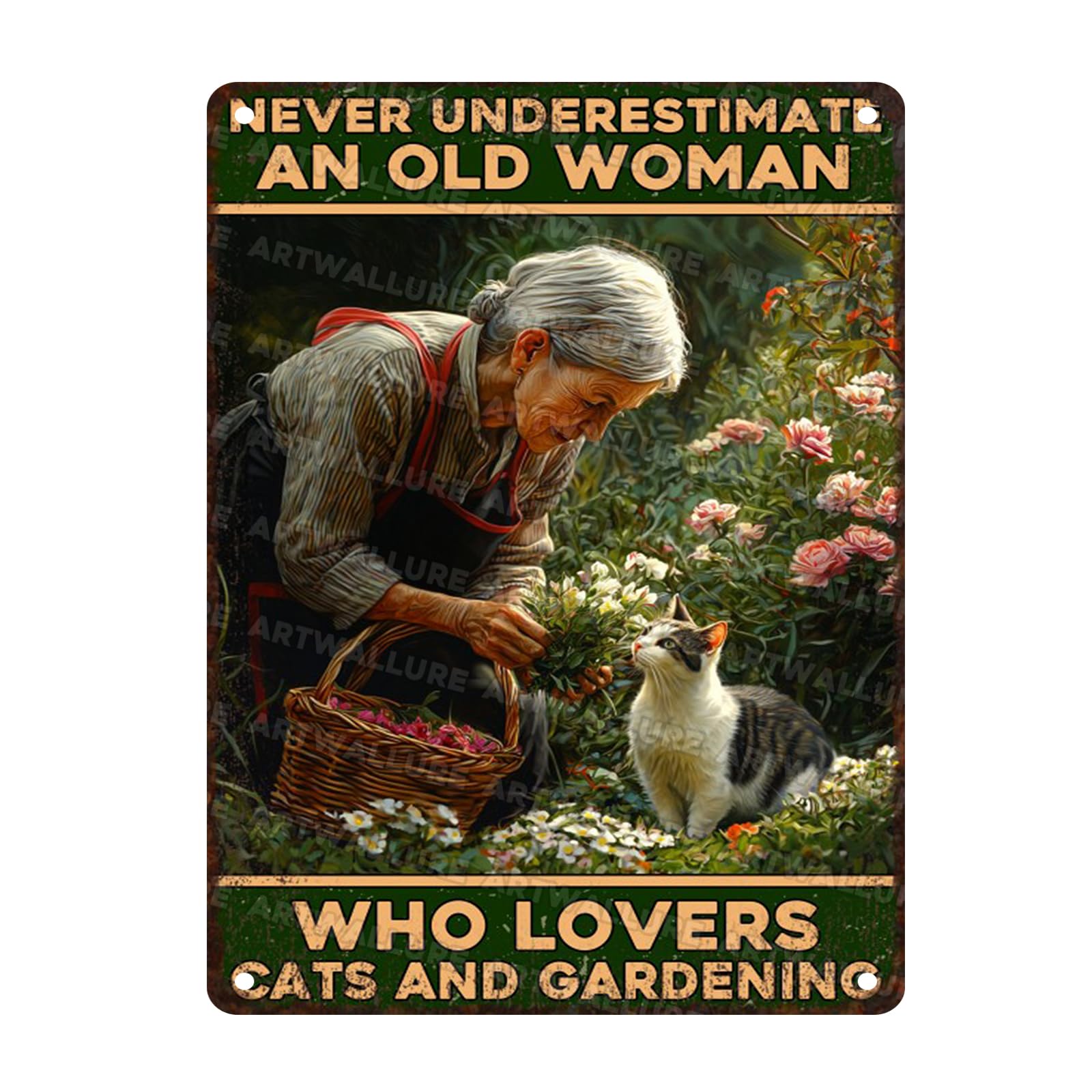 Gardening Cat Lover Metal Tin Sign Rustic Wall Decor Vintage Never Underestimate A Gardener With Cats Quote 12x16inch
