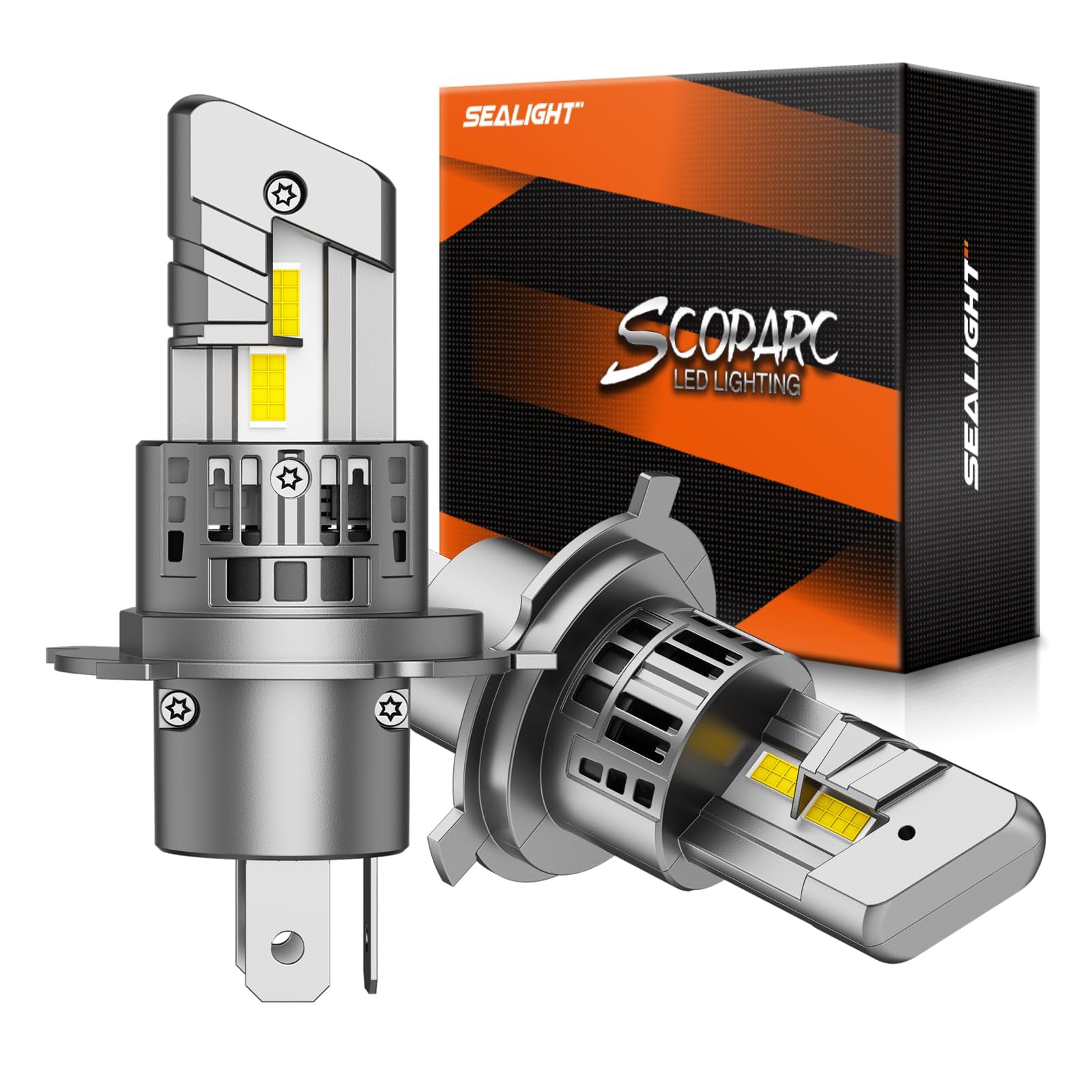 SEALIGHT H4/9003/HB2 LED Bulbs, 50000LM 900% Super Brighter, 1:1 Size, 6500K Cool White, 70000Hrs Long Service Life with Cooling Fan, Plug and Play, Pack of 2