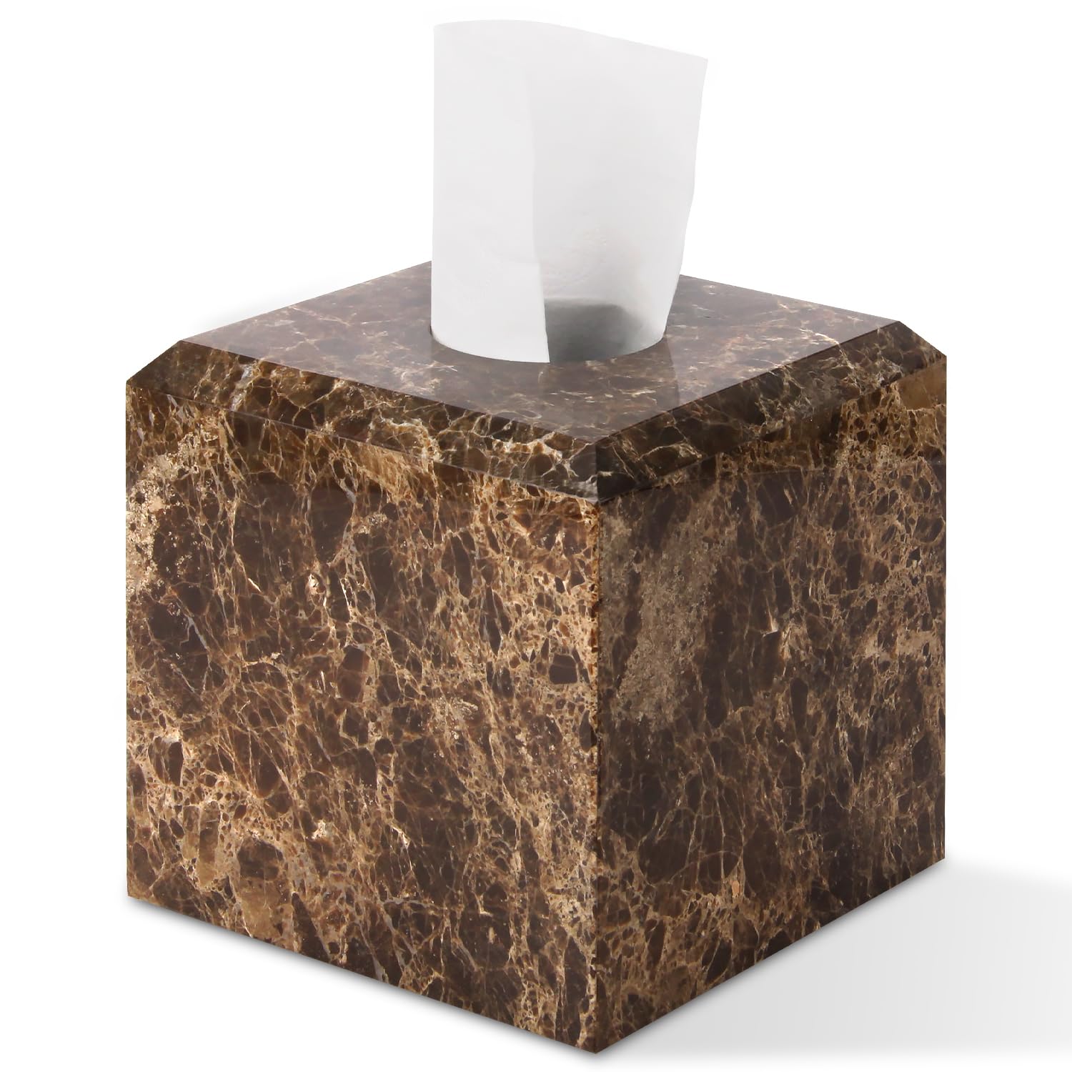 Taschentuchbox Hülle Marmor Natürlicher, Dunkelbraun, 14x14x14cm | Quadratisch, Dekorationshalter, Organizer für Badezimmer Schlafzimmer Küche Büro, Heimdekoration