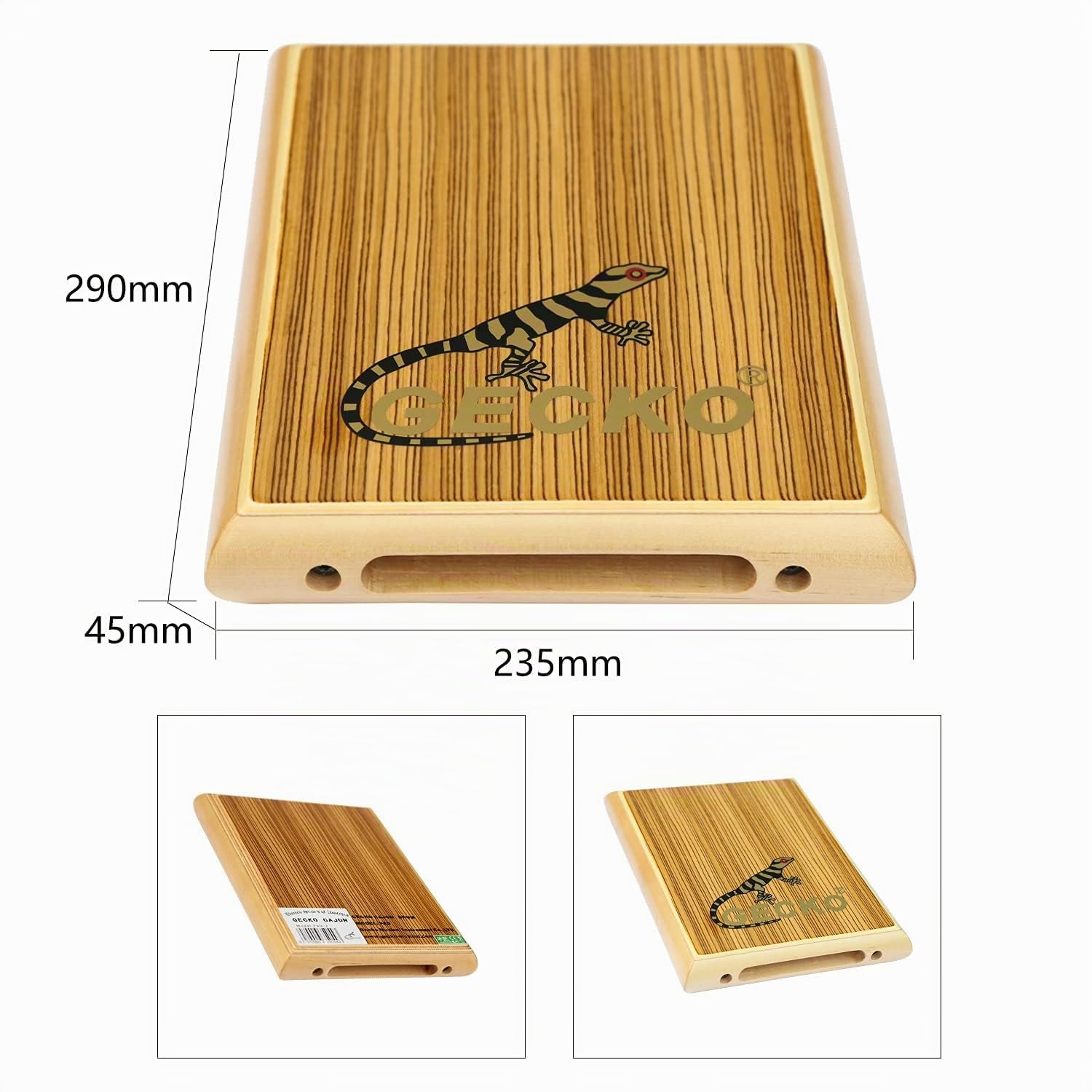 Cajón plano de viaje con bolsa, cuerda ligera y compacta, cajón integrado, madera de cebra artesanal y cuerpo de abedul