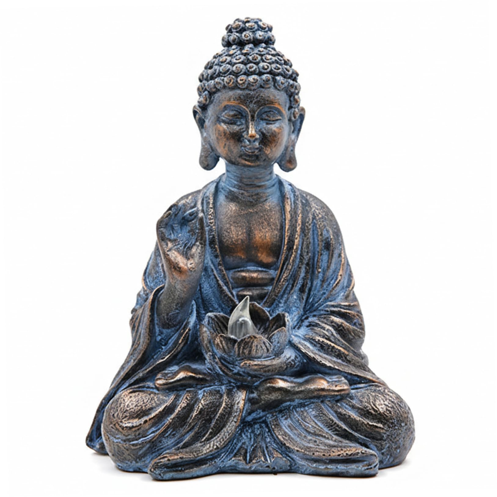 Tsawntd Buddha Statue Outdoor, Solar Buddha Decor with LED Lotus Light, Waterproof Resin Garden Statue for Garden, Home, Patio, Lawn 5.9x4.3x7.7 Inch