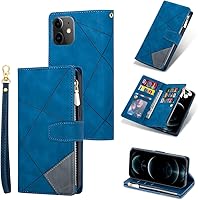 Vista 15 de UEEBAI Funda para iPhone 12 Mini de 5.4 pulgadas, 9 ranuras para tarjetas, cartera de cuero retro a prueba de golpes, con correa de mano, ranuras