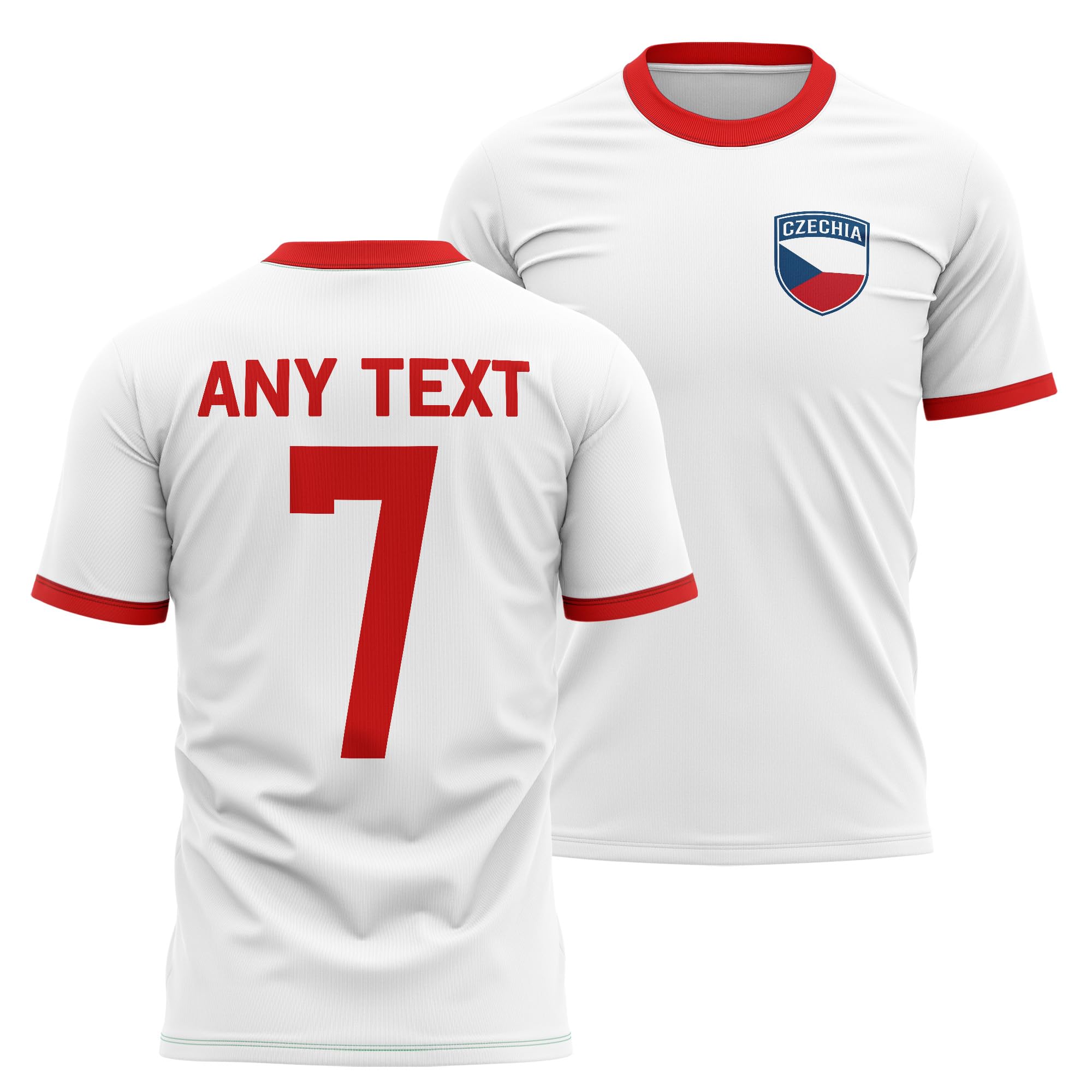 Czechia Mens Ringer T Shirt - Czech Republic Custom Name Number Tee - Football Supporter Fan Top, 3XL, White/Red