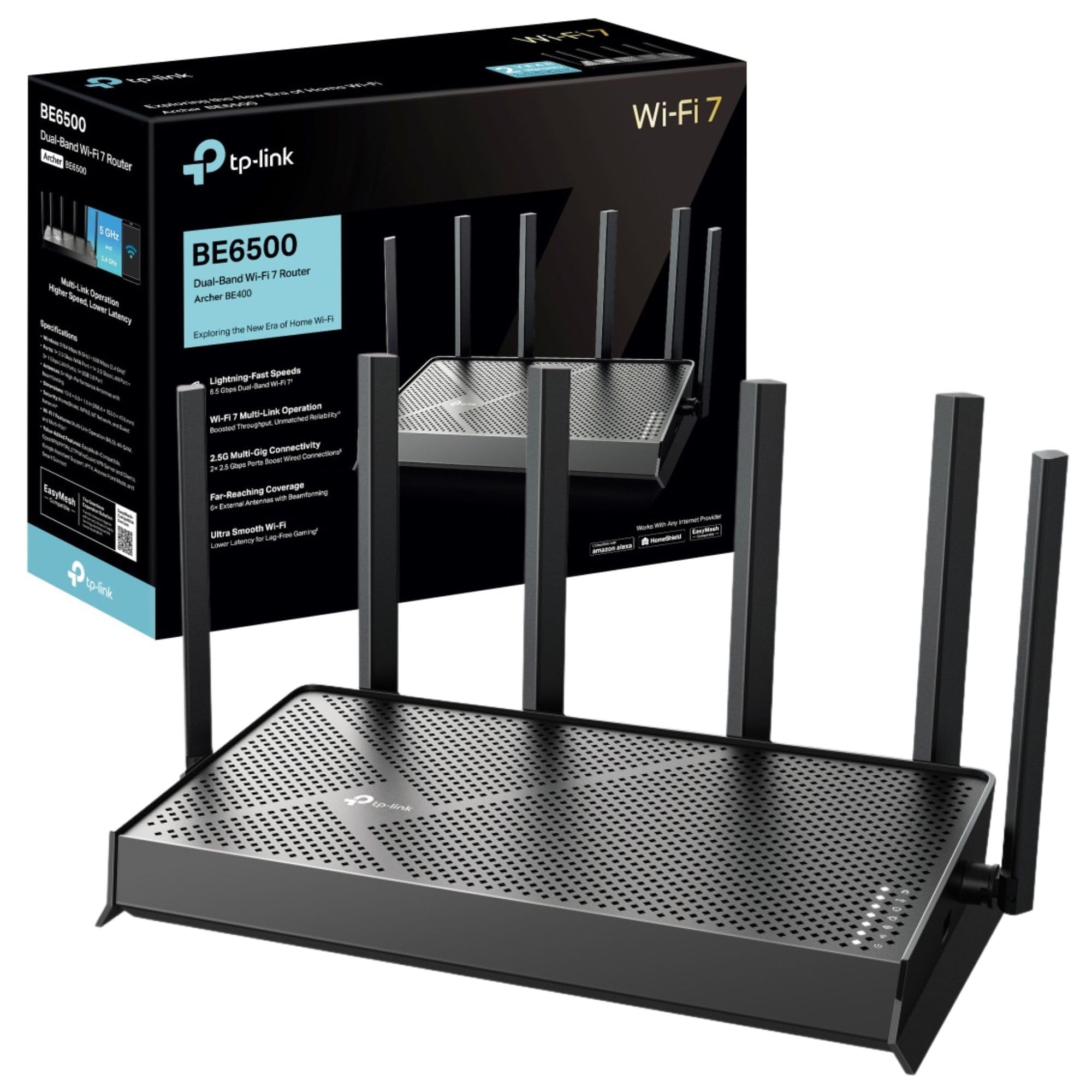TP-Link Archer BE400, BE6500 Dual-Band WiFi 7 Router, 6.5Gbps