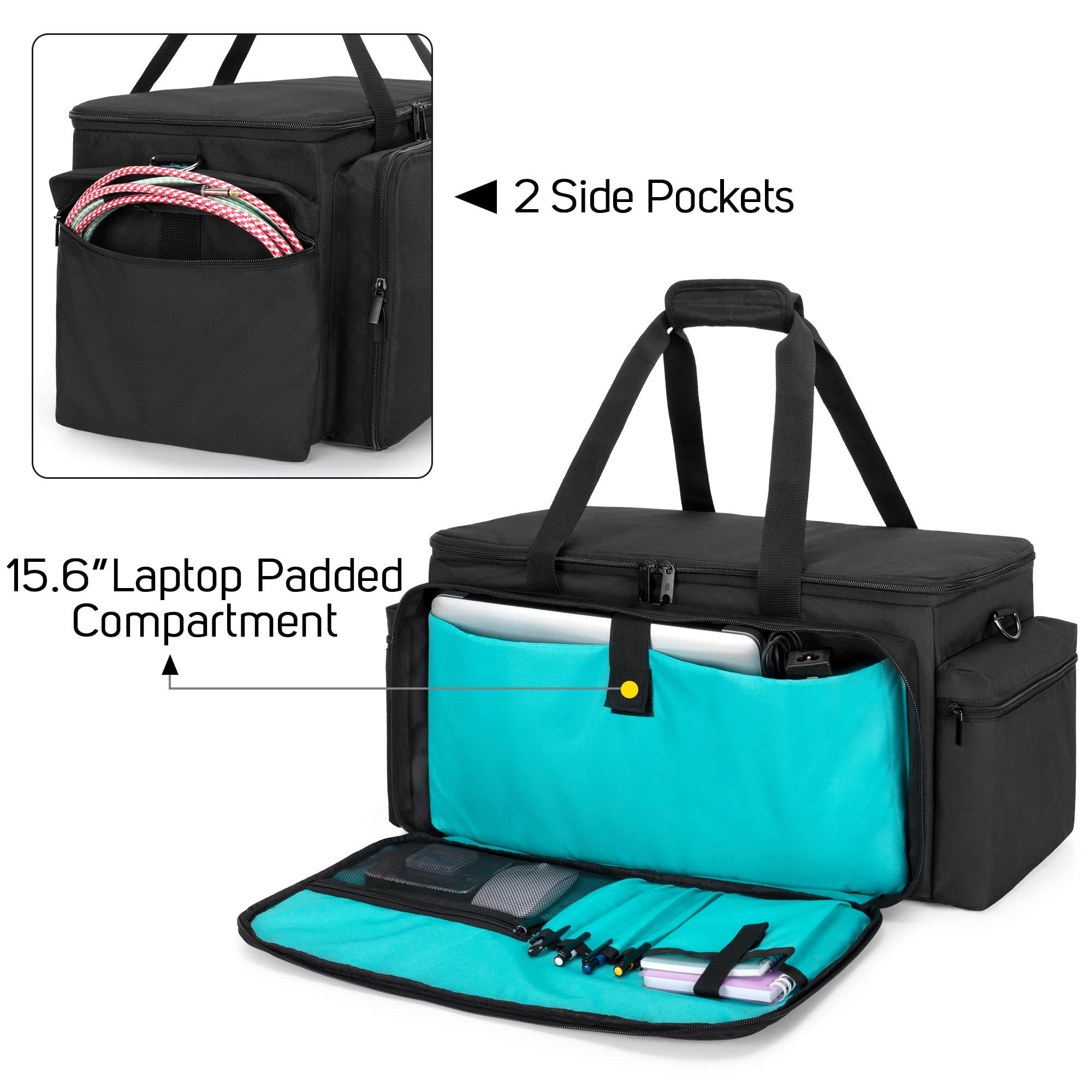 LoDrid Attrezzatura DJ, borsa per cavi e documenti (solo borsa) | Borsa per cavi DJ con fondo imbottito rimovibile, divisorio per laptop da 15,6 pollici, accessori per musicisti