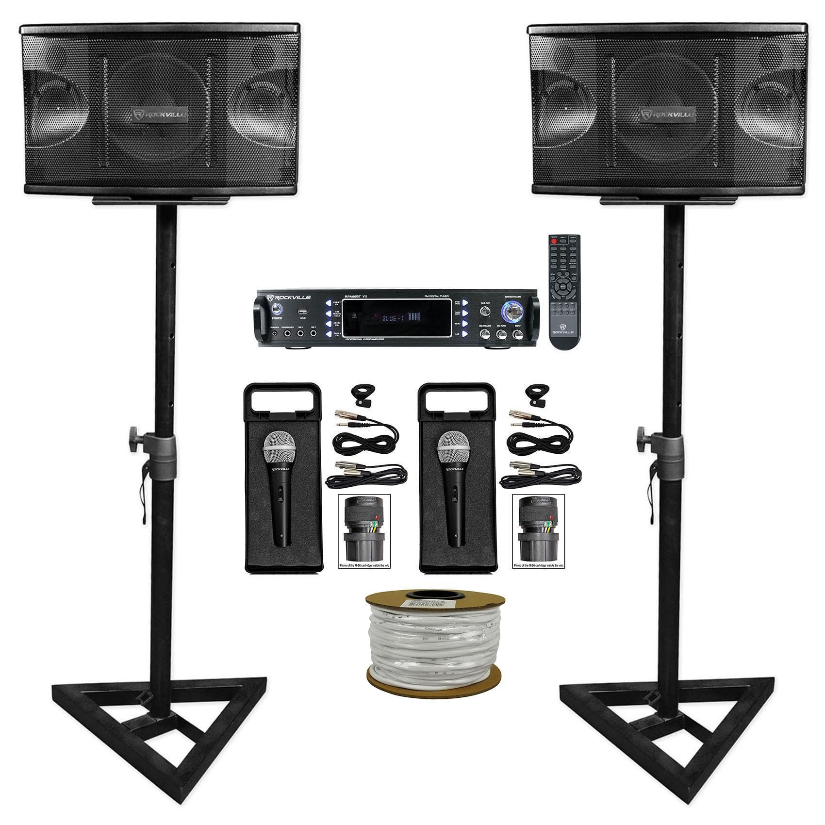 Audiosavings Bundle: (1) Pair RV KPS80 Karaoke Speaker+Bluetooth Amp+Adjustable Stand bundle with (2) RV RMC-XLR Metal Handheld Wired Microphone Mic w (2) Cable & (1) RV RPA6000USB Amp w/USB (Items 5)