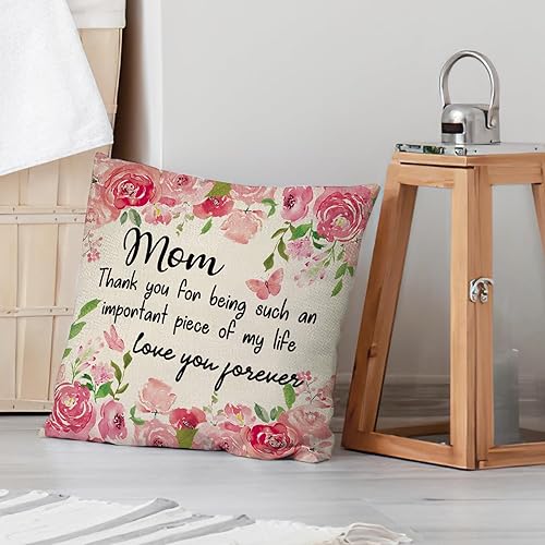 Miniatura 6 de Funda de almohada decorativa floral con texto en inglés To My Mom, regalo de hija e hijo, 18 x 18 pulgadas, diseño de flores de rosas, Día de la