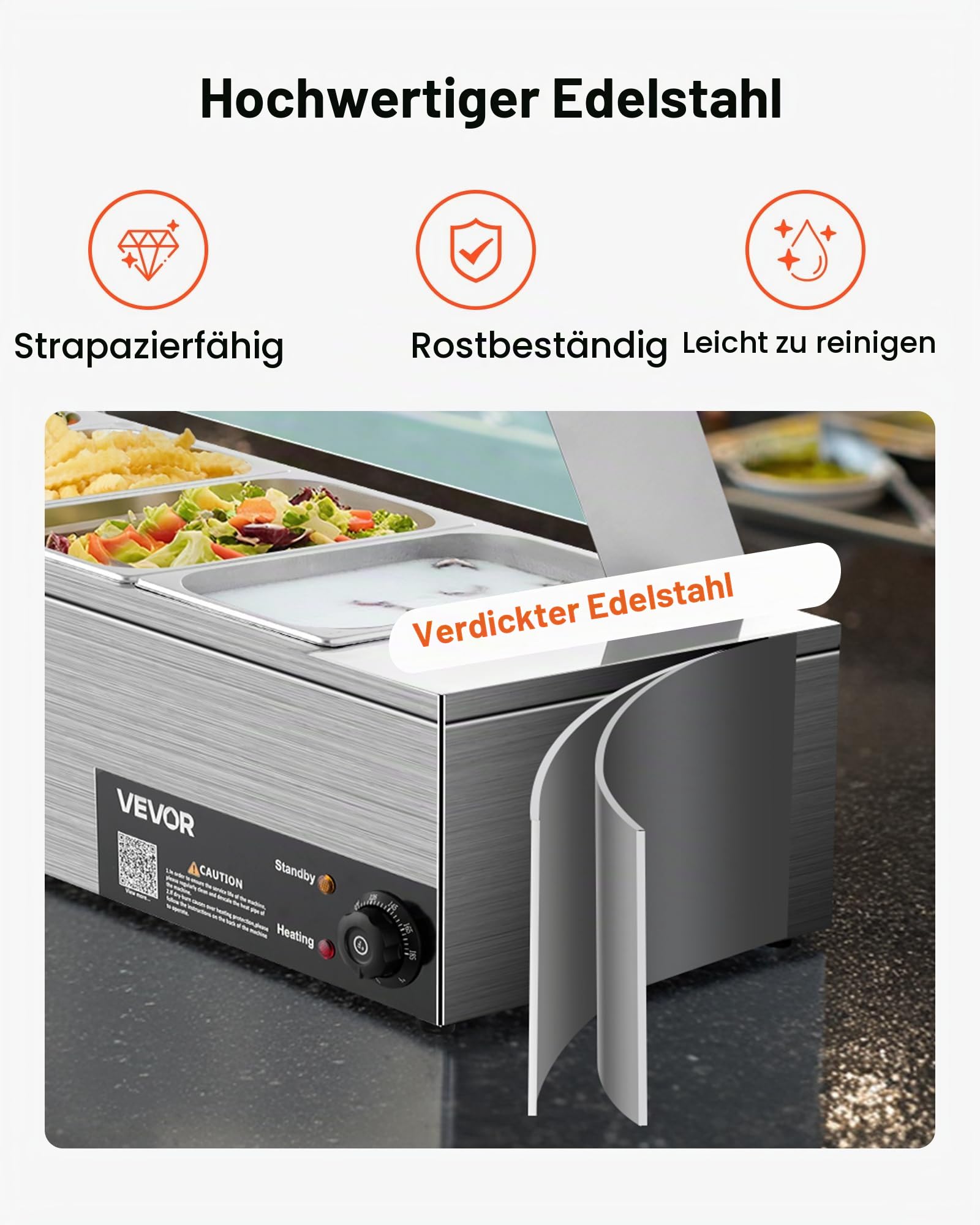 VEVOR kommerzieller Speisenwärmer (6 x 1/3 Größe Behälter), 1,5 kW elektrischer Wärmebehälter aus Edelstahl mit Glasabdeckung & Suppenkelle, Chafing Dishes für Catering Restaurant Party