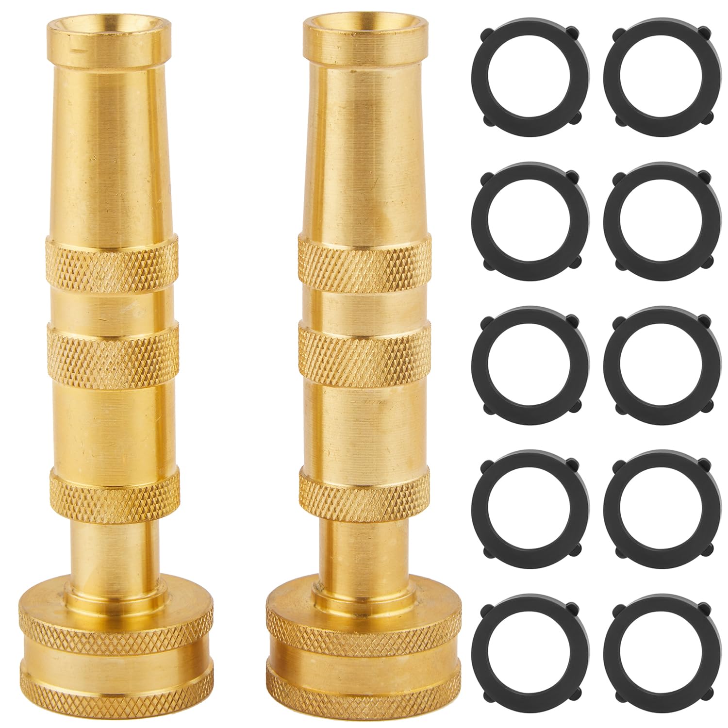 Photo 1 of AuySier Pack of 2 Heavy Duty Brass Hose Nozzle-4'', Adjustable Twist Garden Hose Nozzles, Water Hose Sprayer Nozzle for Garden Lawn Efficient Watering and Spraying, with 10 Rubber Washers