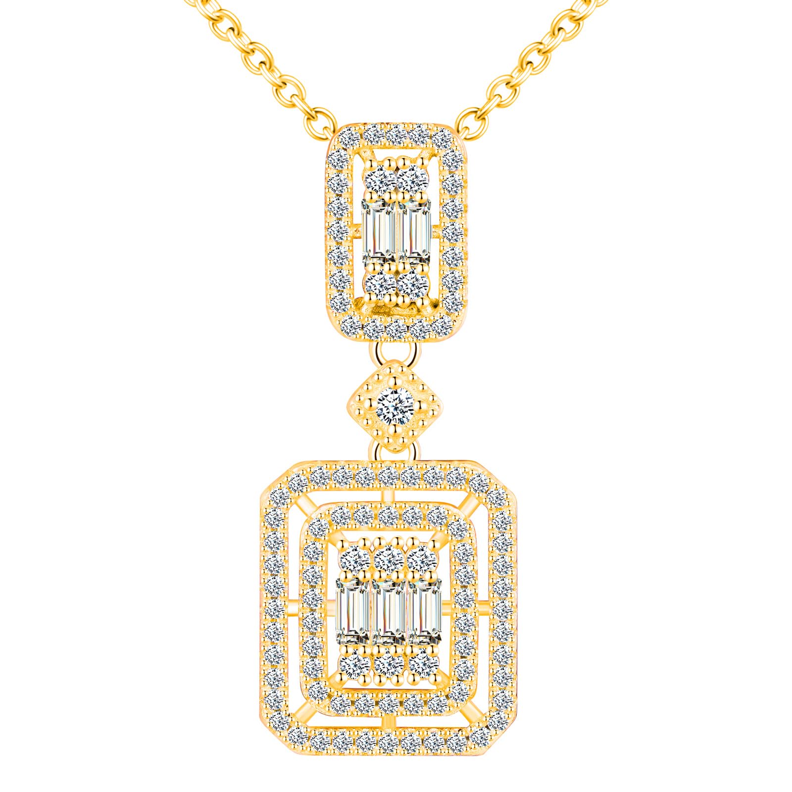 Damen Mädchen 925 Silber Halskette Luxus Quadrat Zirkonia Ketten Anhänger Elegante Geschenke funkelnden Zirkonia Party Schmuck Hochzeit Halskette