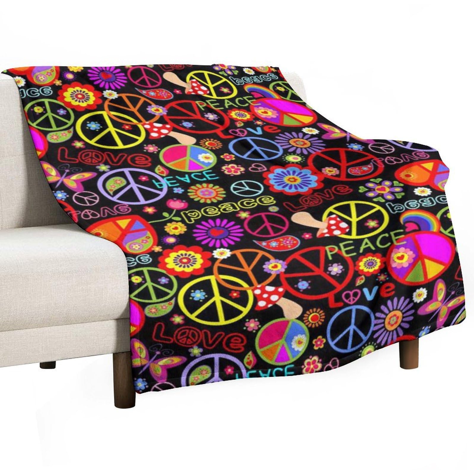 Hxwokrum Flannel Blanket, Peace And Love Throw Blanket for Couch Sofa Bed Office, Soft And Comfortable Without Pilling