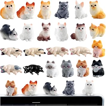 23Pcs Cat Dashboard Decorations for Car Cute Cat Computer Monitor Decor Figurines Bulk Car Decor Interior Mini Cats Statues Resin Funny Office Desk Accessories for Women Men TV Frame Cats Lover Gifts