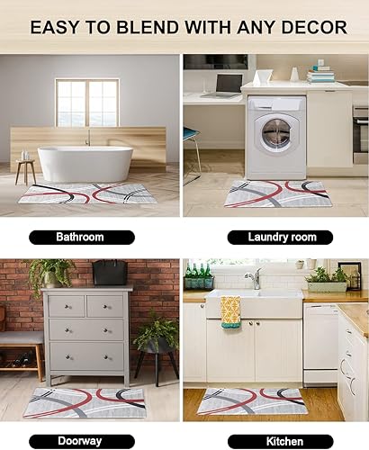 Miniatura 6 de Artnice Juego de 2 alfombras de cocina, modernas alfombrillas acolchadas antifatiga, antideslizantes, impermeables, para el hogar, oficina, Gris,Azul