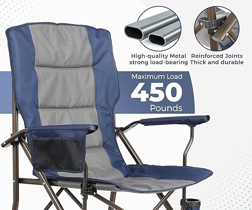 Miniatura 5 de Silla de campamento grande con respaldo alto para adultos, cómoda de gran tamaño para personas altas, marco K de alta resistencia, asiento acolchado