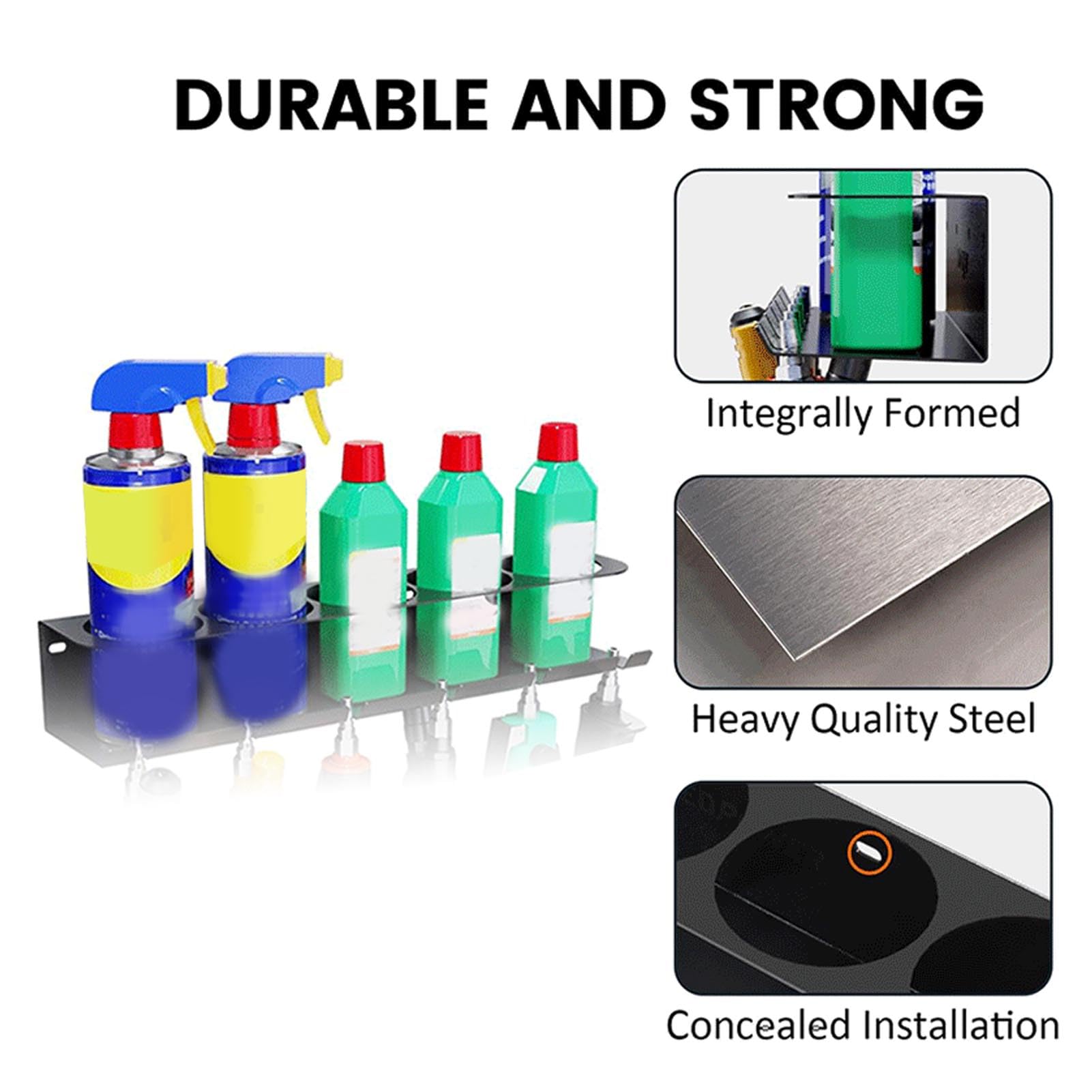 Estante de Almacenamiento para Botellas de Spray, Organizador de Botellas de Spray Montado en la Pared con 5 Agujeros y 6 Ranuras, Gancho para Botellas de Spray, Colgador de