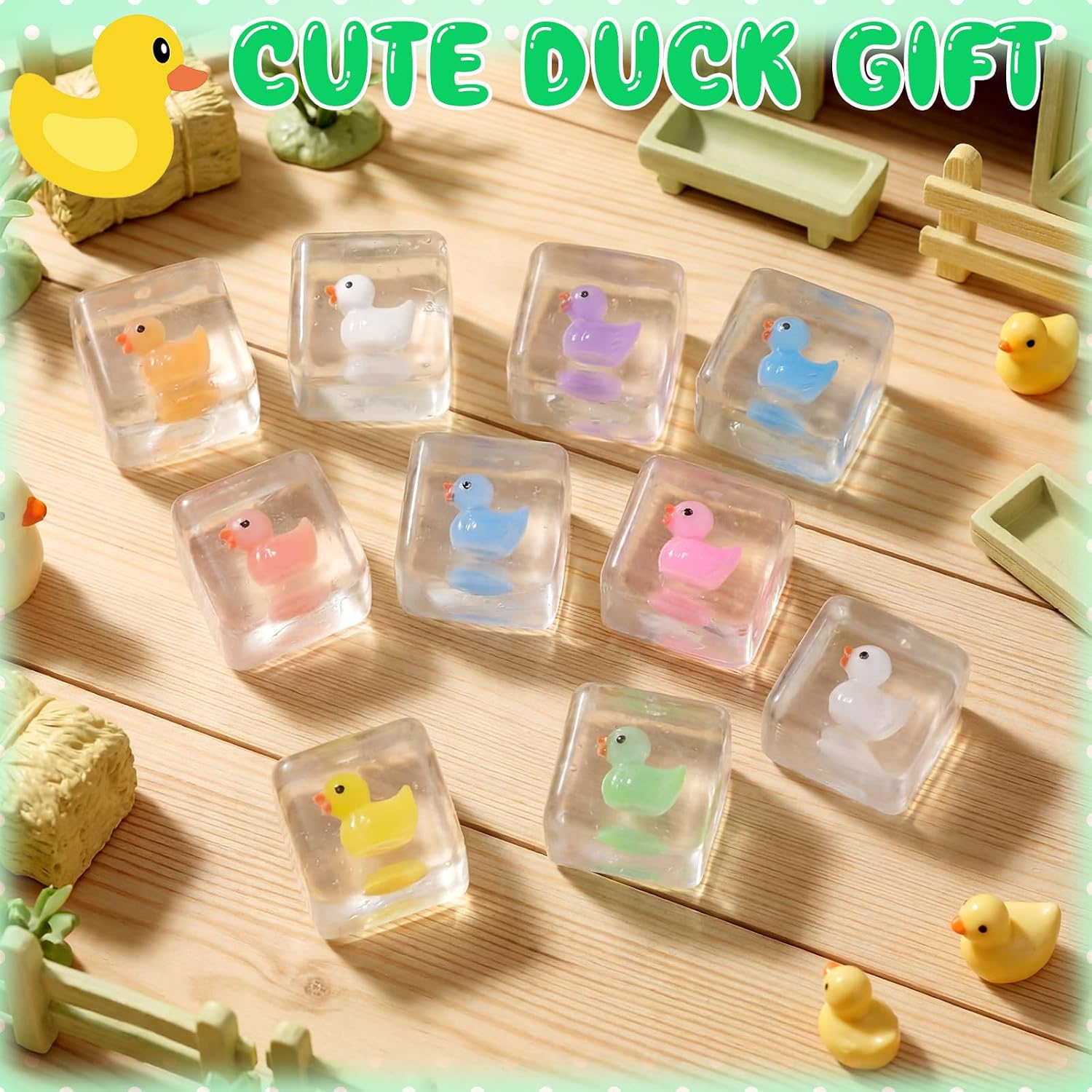 Civaner 10 Pcs Stress Cube Fidget Toys for Adults, Squeeze Sensory Glow in the Dark Toys with Autism Stress Balls, Cube with Colorful Animal Favors (Ducks)