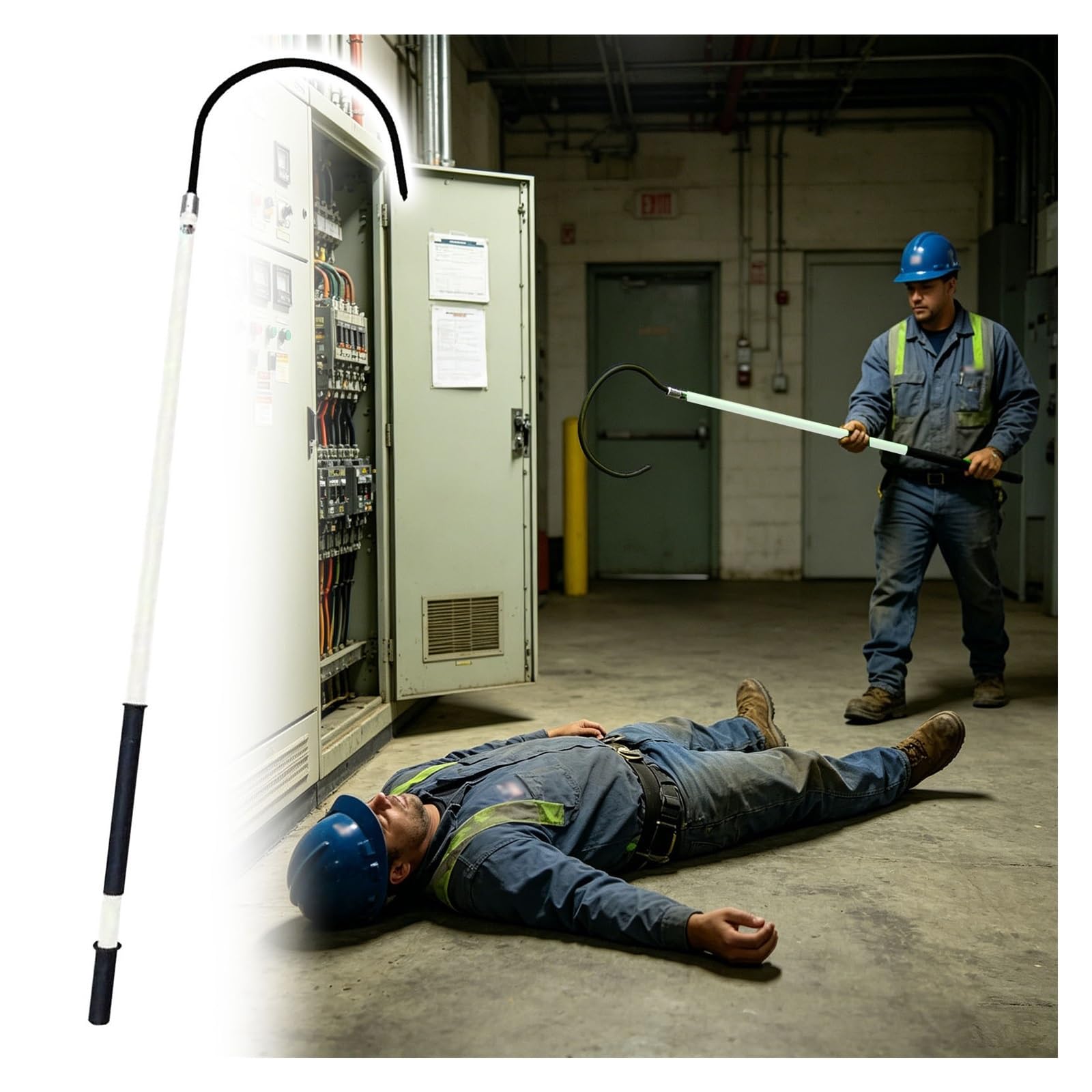 Jyhhcys White High Voltage Insulated Rescue Hook, Non-Conductive Emergency Rescue Pole For Electrical Safety, Fiberglass Utility Hook With Fiberglass Handle(,1.5M-35 Kv)