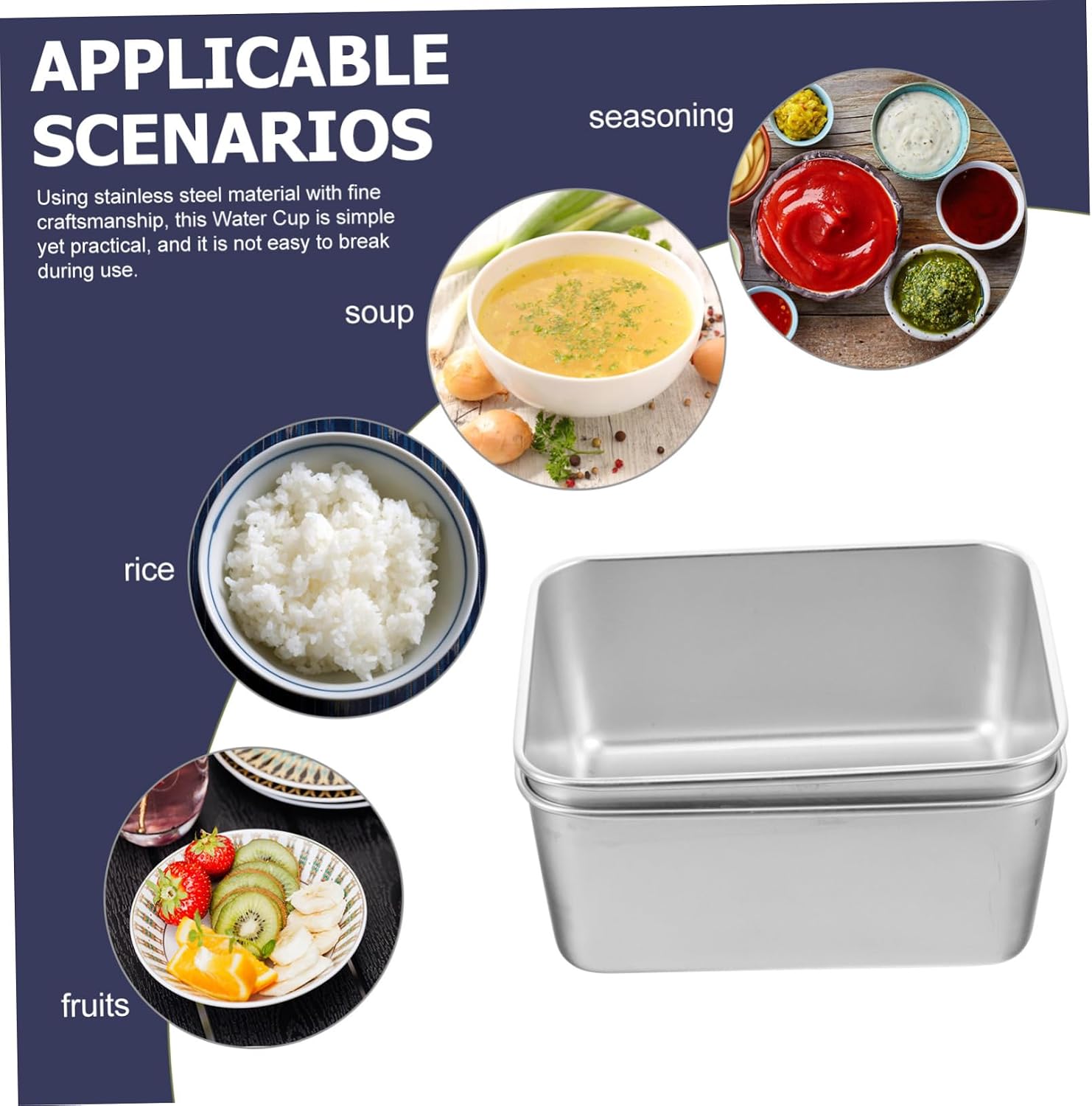 BESPORTBLE 2pcs Camping Utensils Portable Stainless Steel Lunch Boxes Outdoor Food Containers Lids Picnic Bowl
