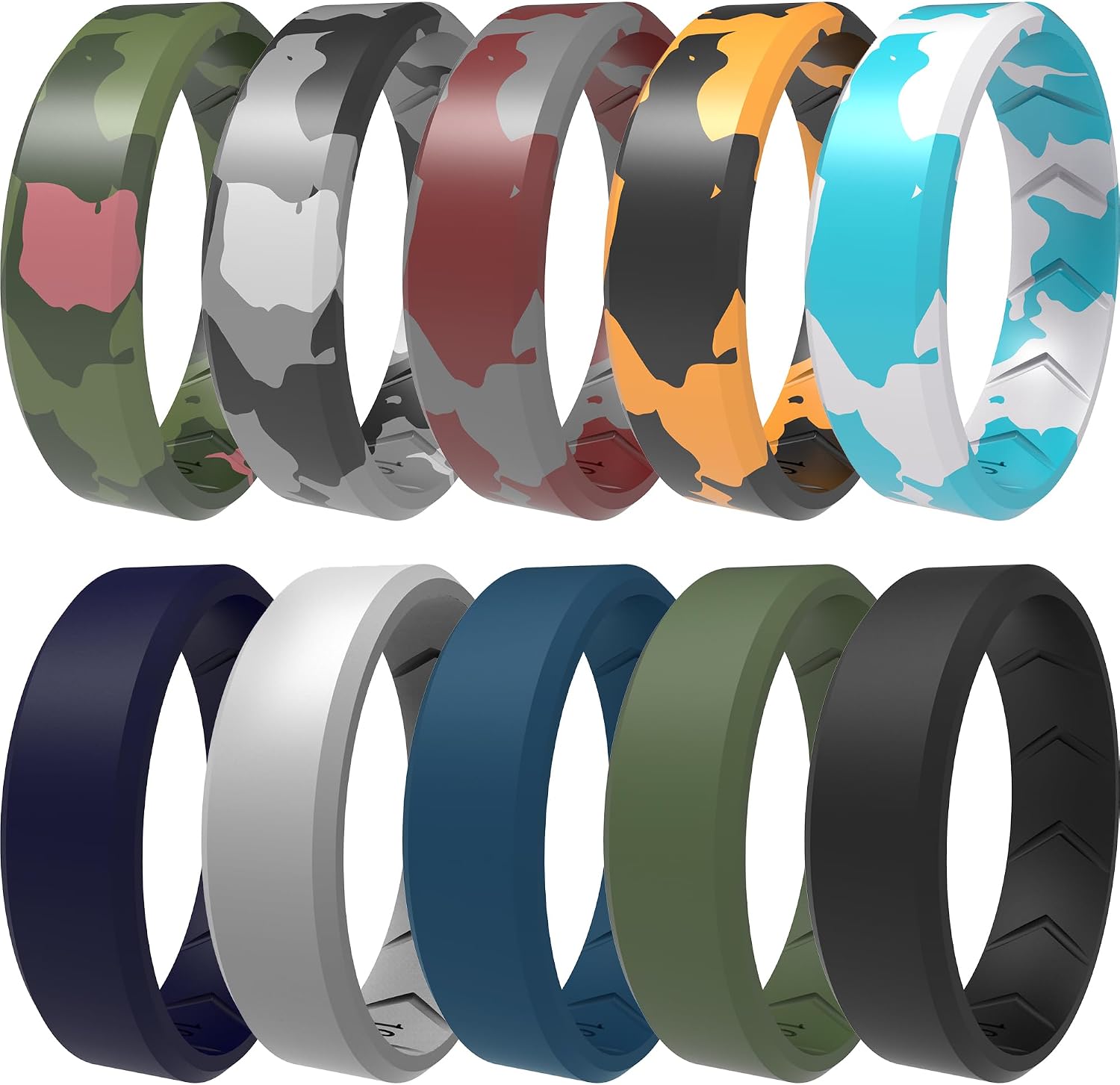 10/6/4 Paks Silicone Rings for Men, Breathable Air Flow Grooves Rubber Wedding Bands 8.5mm Wide 2.5mm Thic