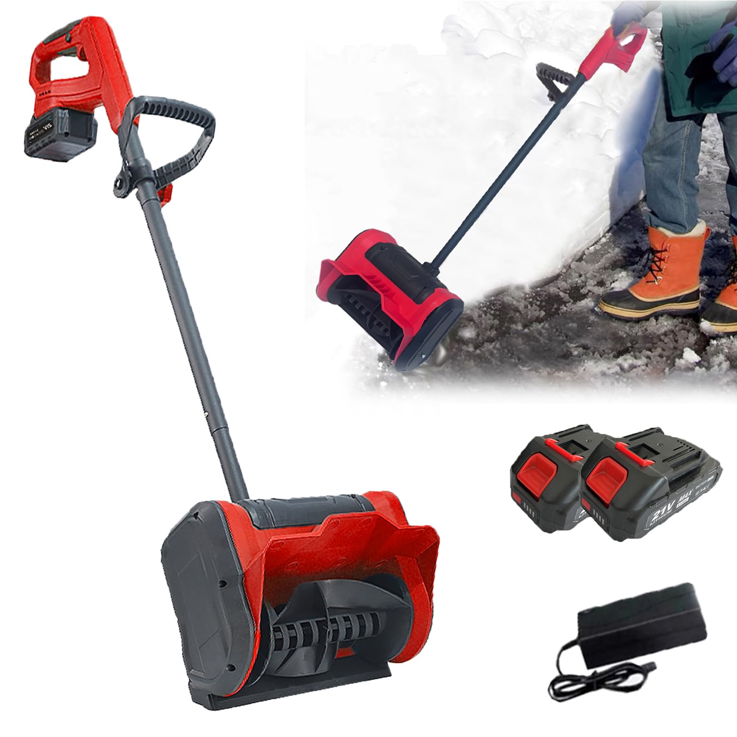 Hooha Spazzaneve 21 V 32 cm 2 × 2 Ah batteria con interruttore di sicurezza e caricatore, impugnatura frontale regolabile, spazzaneve elettrico per esterni, rimozione della neve su vialetti, ponti e