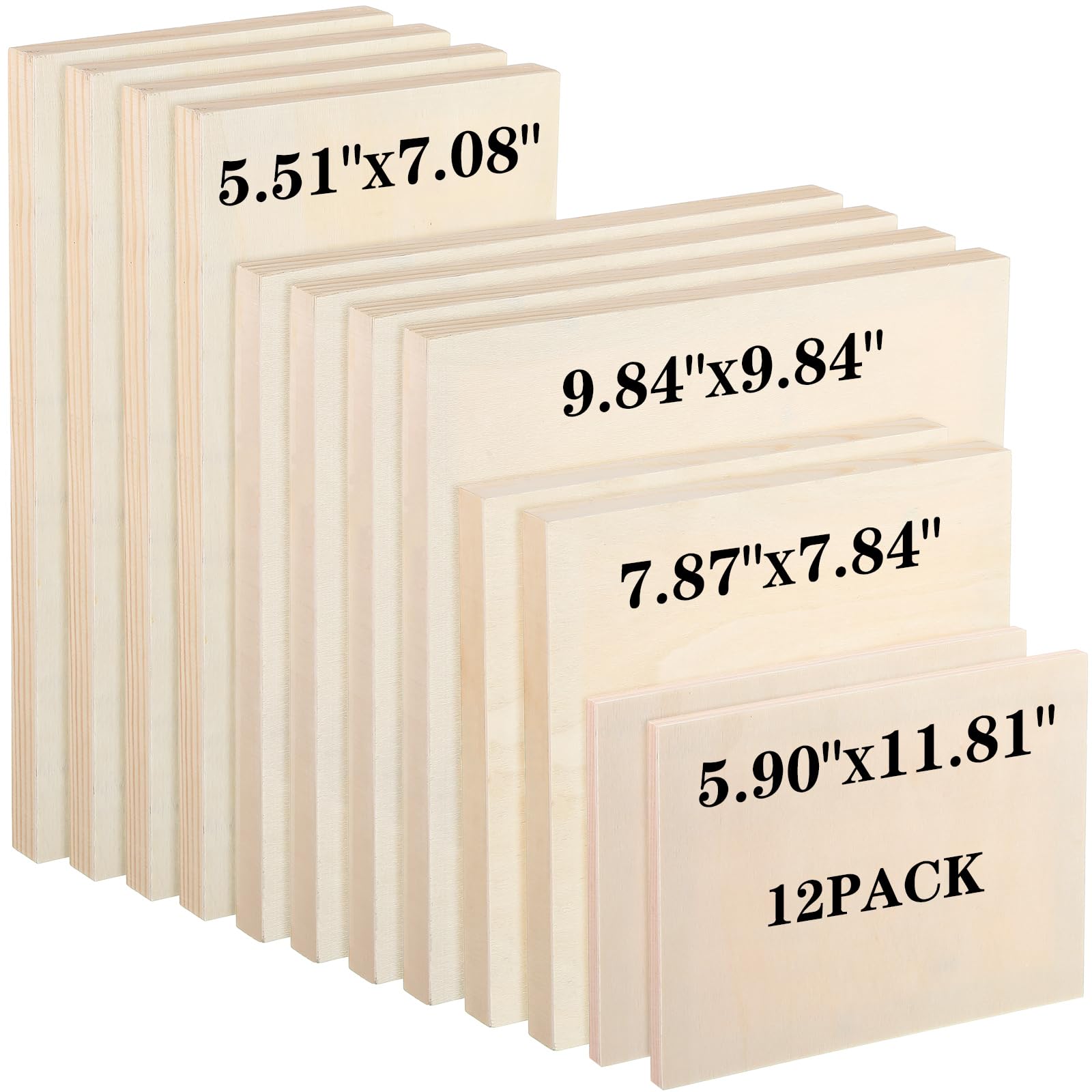 Holz-Leinwandbretter unlackierte Holzpaneelbretter Holzfarbe Ausgießplatten zum Malen Zeichnen Heimdekoration (4 Größen, 12)