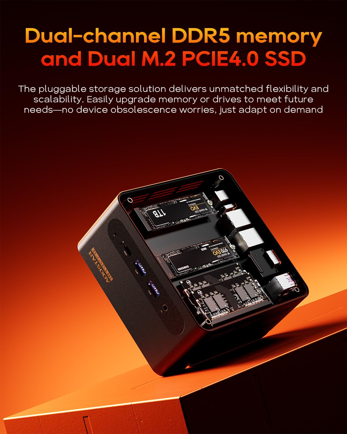 AOOSTAR G-FLIP Mini PC R7 PRO 8845HS(5.1GHz,AI Prozessor),Mini Desktop Computer Kein RAM Keine M.2 PCIe4.0 SSD,Gaming PC Radeon 780M/OCuLink/Wifi 6/2xUSB4/2x2.5G LAN/5 Zoll faltbares Zweitdisplay