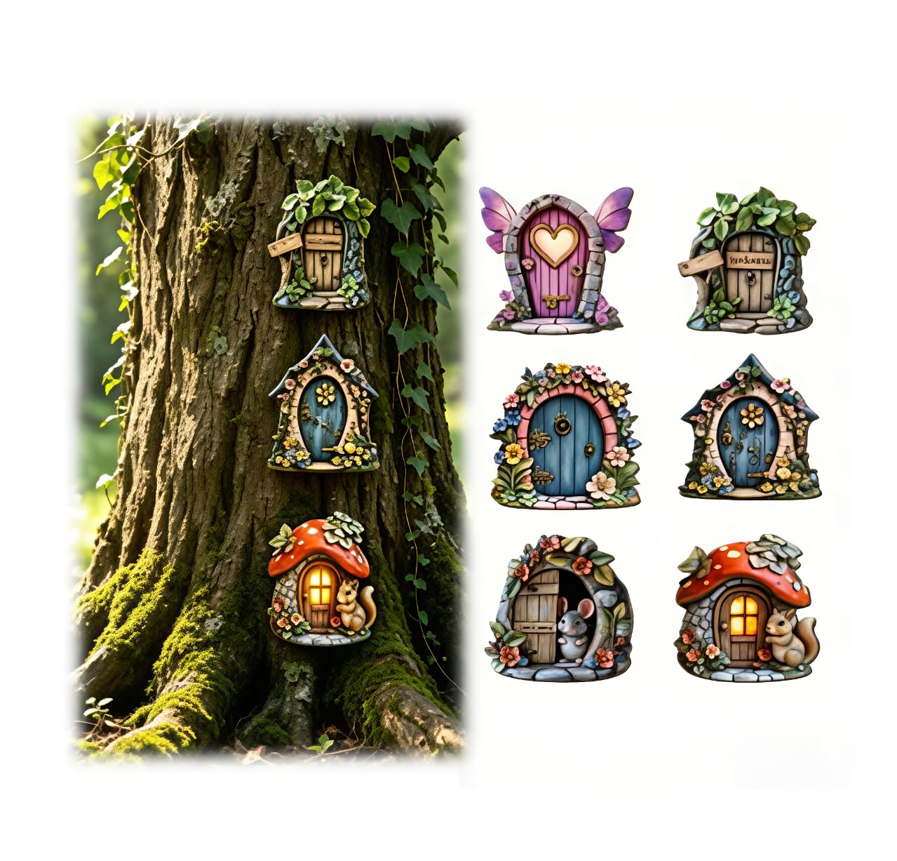GLAITC 6Pcs Fairy Door Wooden Miniature Fairy Doors For Garden Miniature Yard Doors Set Tree Trunk Ornaments Indoor Outdoor Fairies Decor Accessories For Tree Wall Home Garden Bonsai Mini Landscape