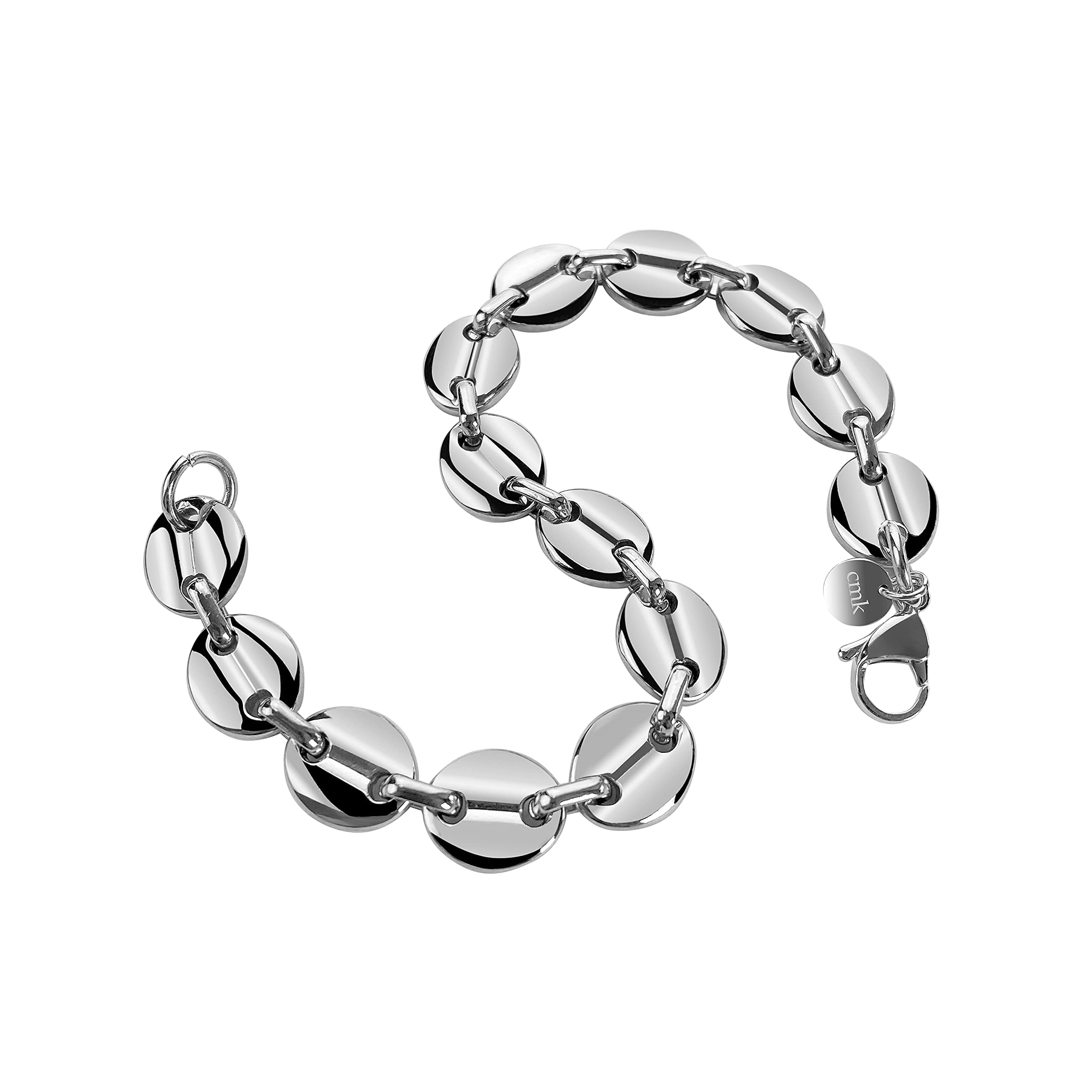 AURSTORE Ensemble, Parure Chaine 56cm et Bracelet 21cm en graine de café en Acier Inoxydable Homme (Argent, 11)