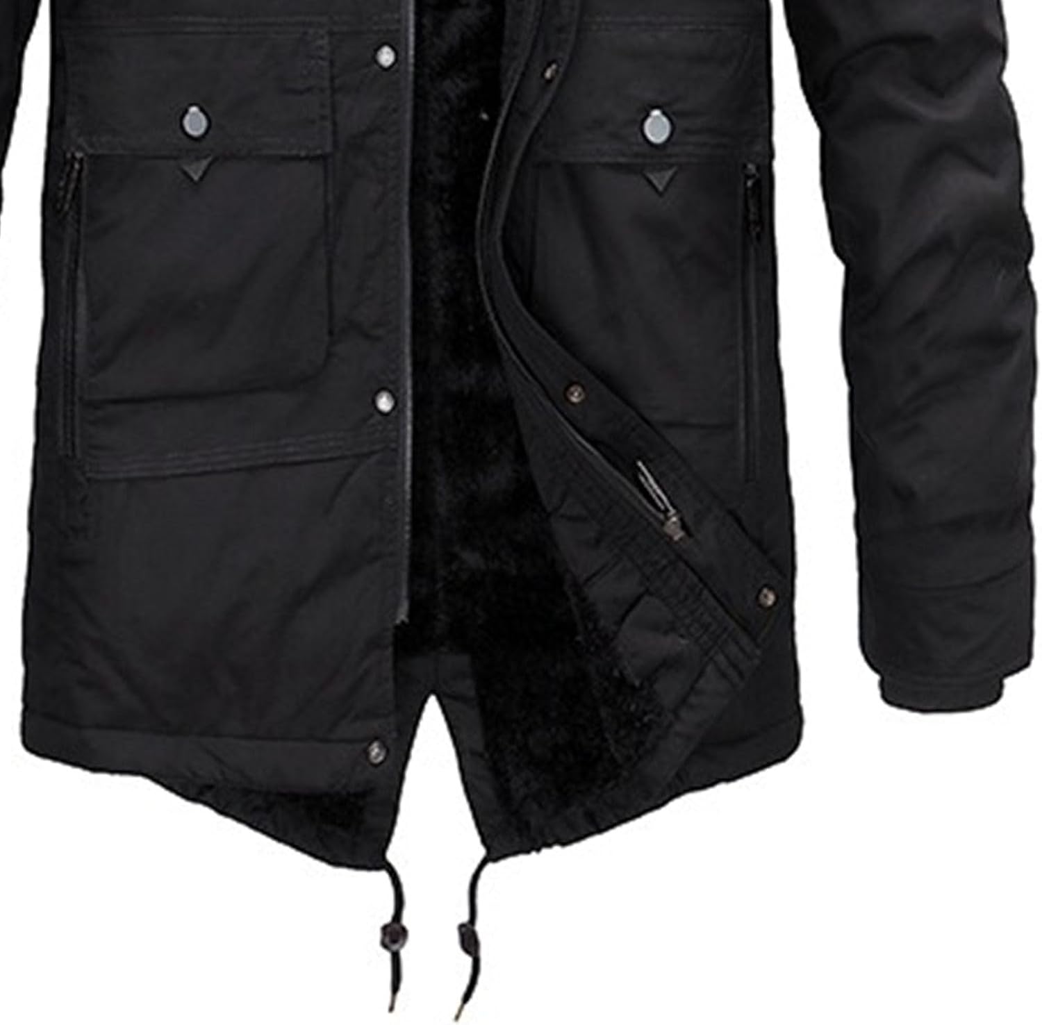 DGHM-JLMY Men's Zipper Solid Color Oblique Hem Hooded Parkes Thick Warm Padded Puffer Coat with Fur Hood 2Pc Thicken Fur Coat