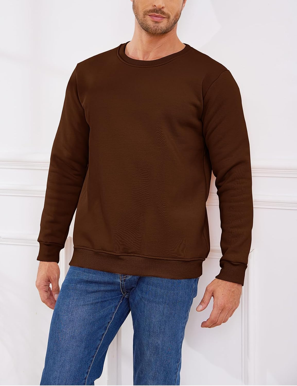 Gihuo Mens Fleece Crewneck Sweatshirts Sherpa Lined Pullover Winter Warm Shirt