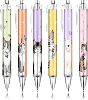 Cute Cat Pens Set,6 Pcs Kawaii Animal Ballpoint Pens for Girls Teacher
