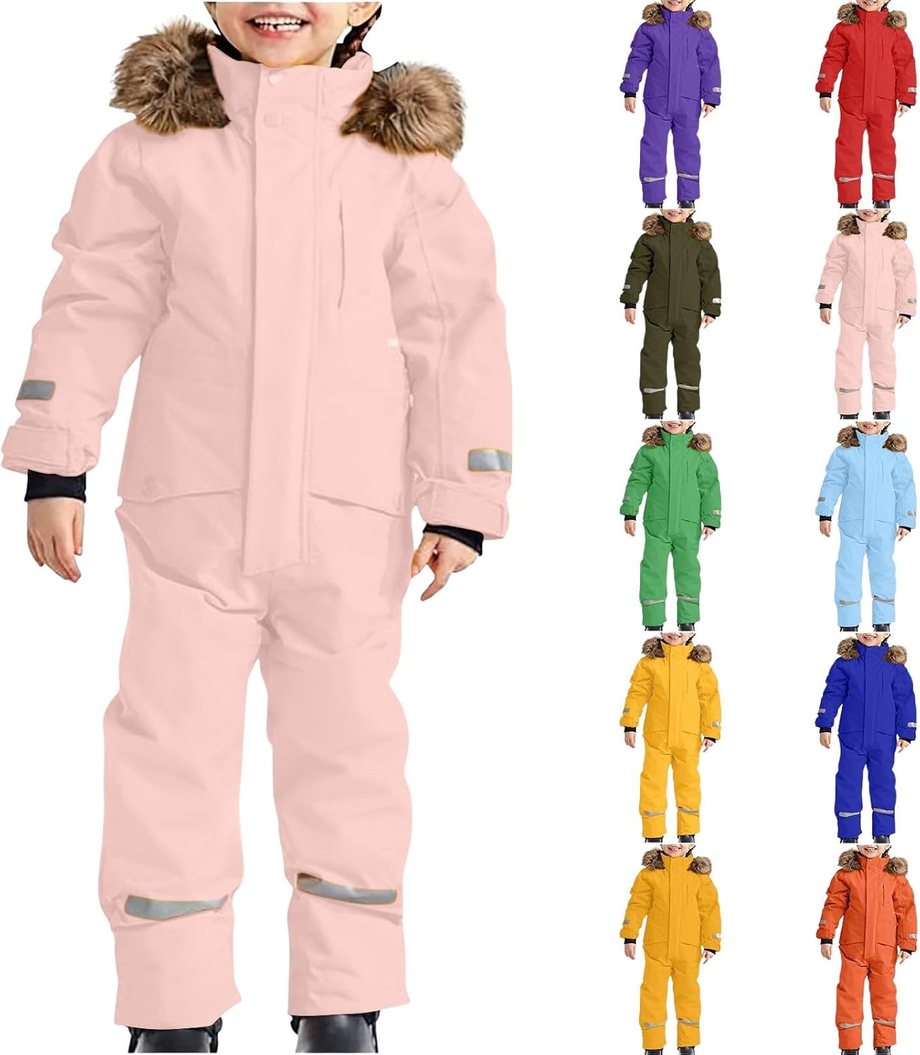 Kids Snow Suit for Boys Girls 1-Piece Snowsuit Warm Thicken Winter Outdoor Overalls Snowboarding Ski Suits