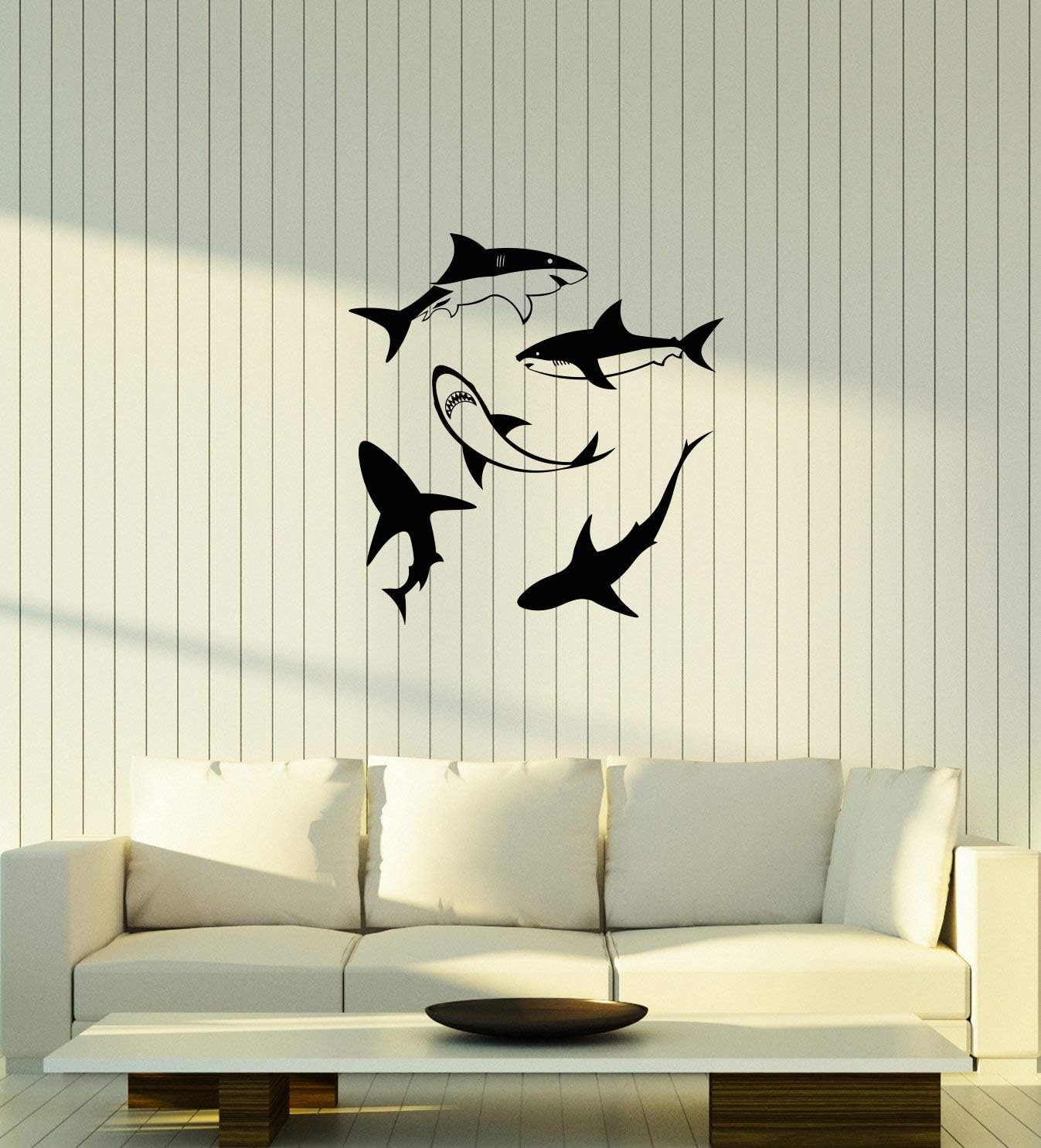 WallStickers4ever Large Vinyl Wall Decal Sharks Bathroom Decorating Idea Interior Decor Stickers Mural (ig5895) Black