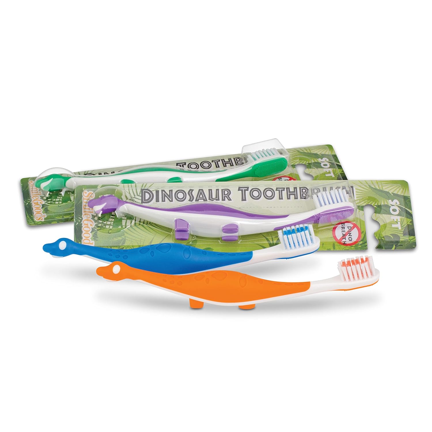 Practicon SmileGoods Y301 Dinosaur Child Toothbrush, Soft Bristle, Individually Packaged Toothbrushes, Assorted Colors Bulk Pack of 72
