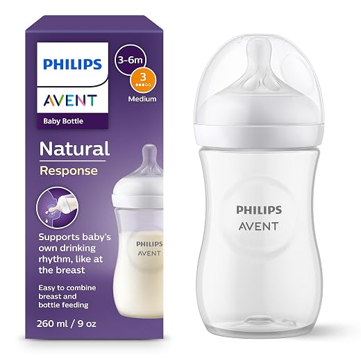 Philips Avent Biberón Natural Response: biberón para bebés recién nacidos de 260 ml, sin BPA, a partir de 1 mes (modelo SCY903/01)