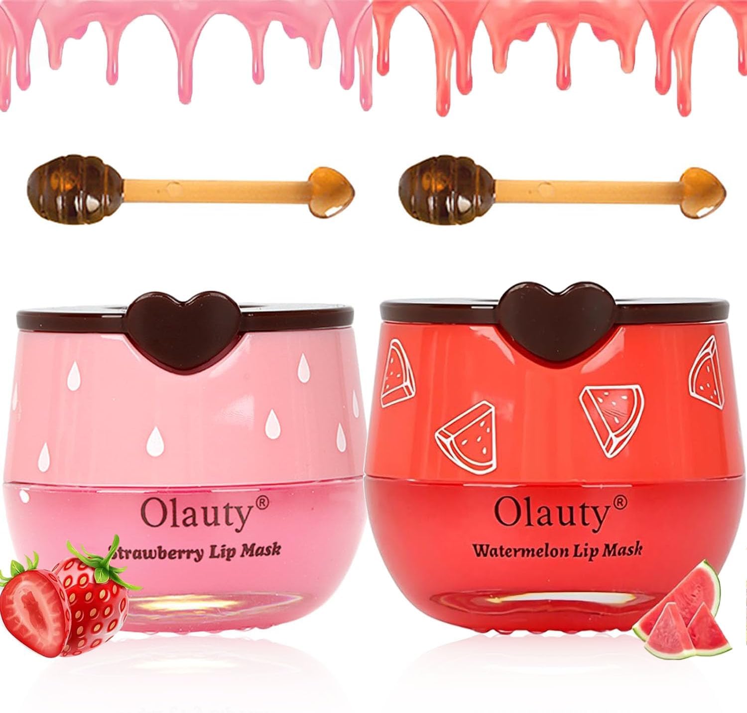 2pcs Honey Lip Balm, Aardbei & Honing Vochtinbrengend Lipmasker om Liplijntjes te Verminderen, Slaap Lipmasker met Sticks, Hydrateer en Voorkom Droge & Gebarsten (2pcs, Strawberry+Watermelon)