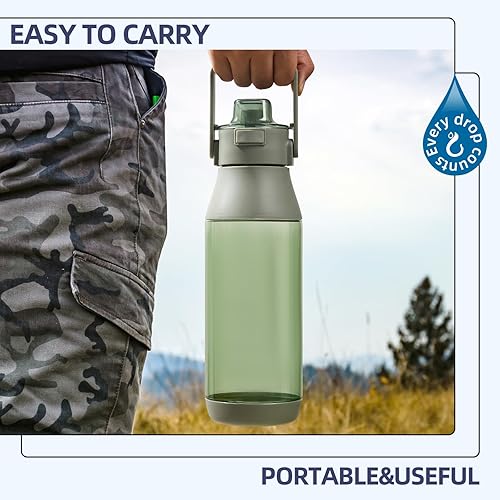 Miniatura 5 de Botella de agua de 49 onzas con tapa de boquilla de flujo rápido, botella de agua deportiva motivacional con asa, sin BPA, boca ancha a prueba de