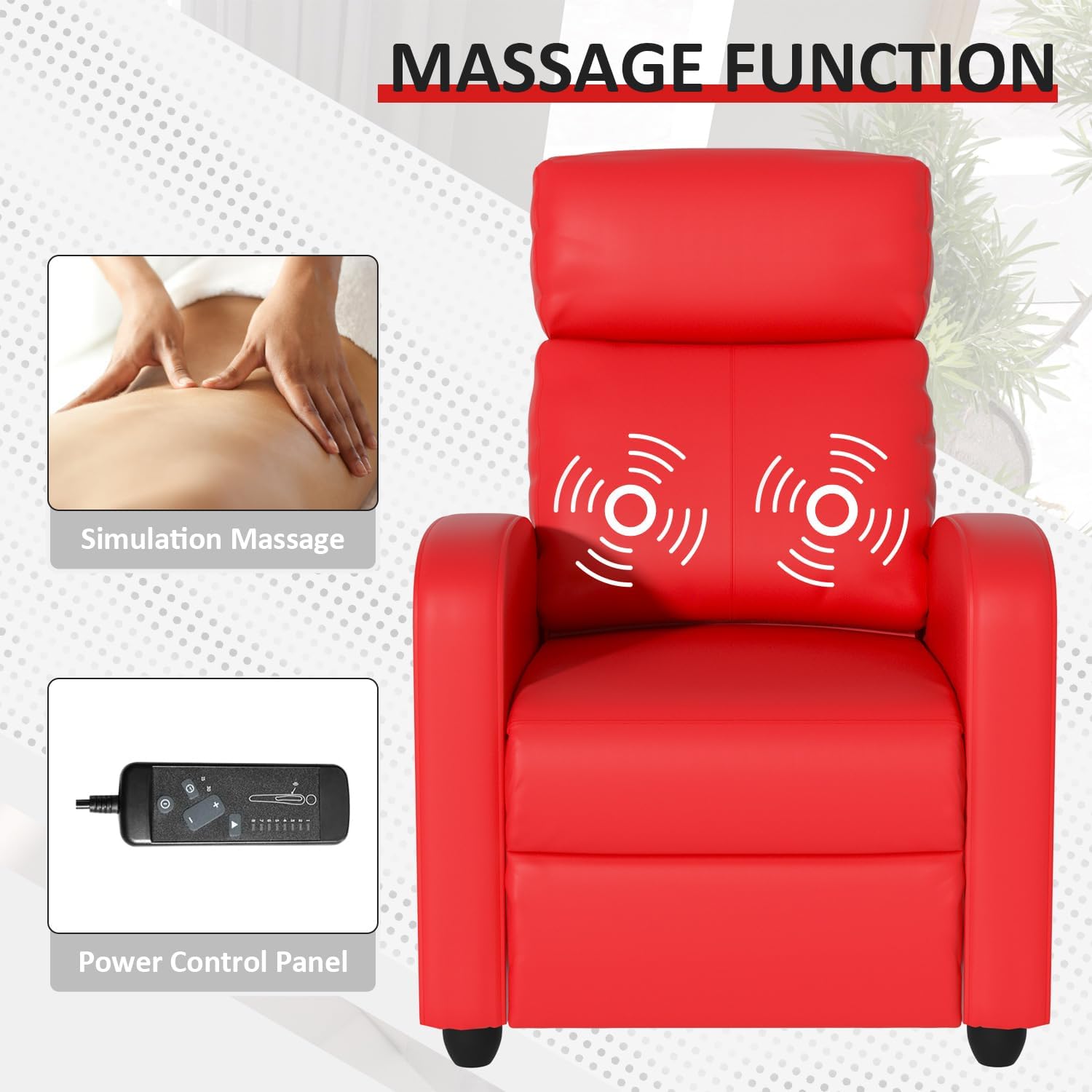 Red Pu Leather Recliner Chair with Remote Control for Living Room