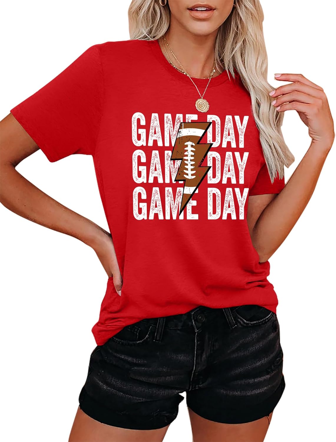 Game Day T Shirt Women Sunday Football Season Tee Vintage Bleached Shirt Letter Print Short Sleeve Top - Image 3