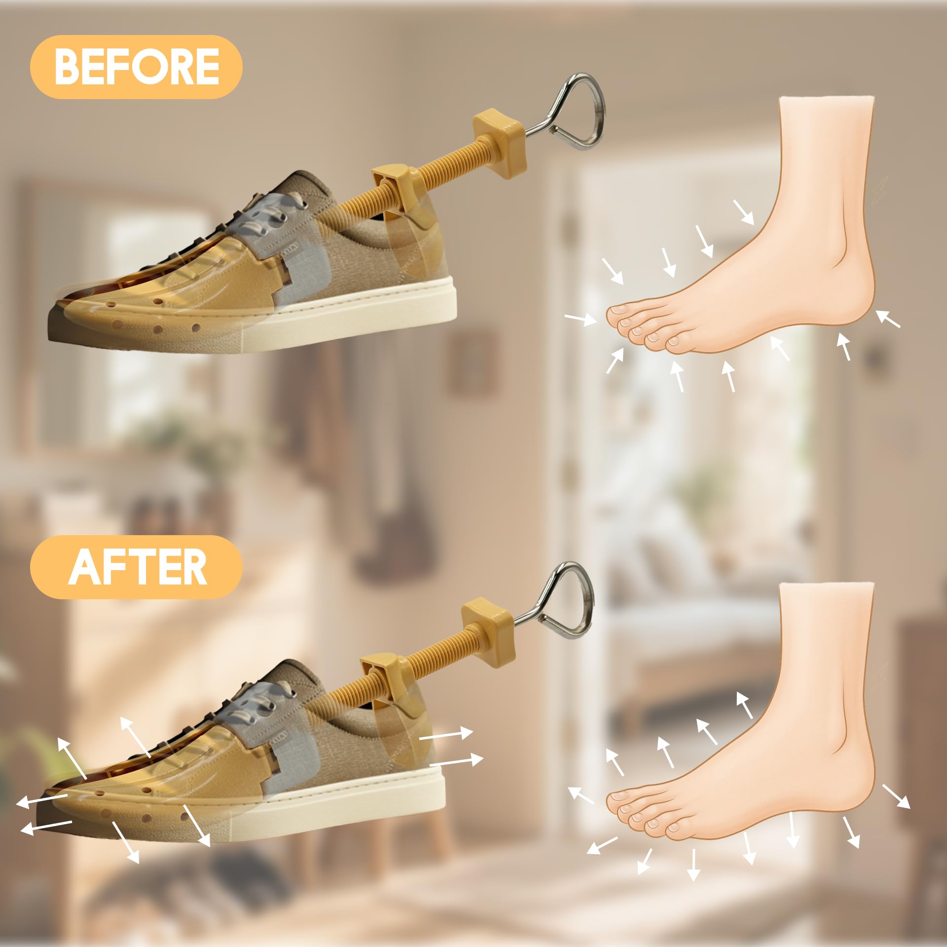 JJDPARTS Estirador de zapatos para mujeres y hombres, par de expansores de zapatos de 4 vías, longitud y ancho ajustables