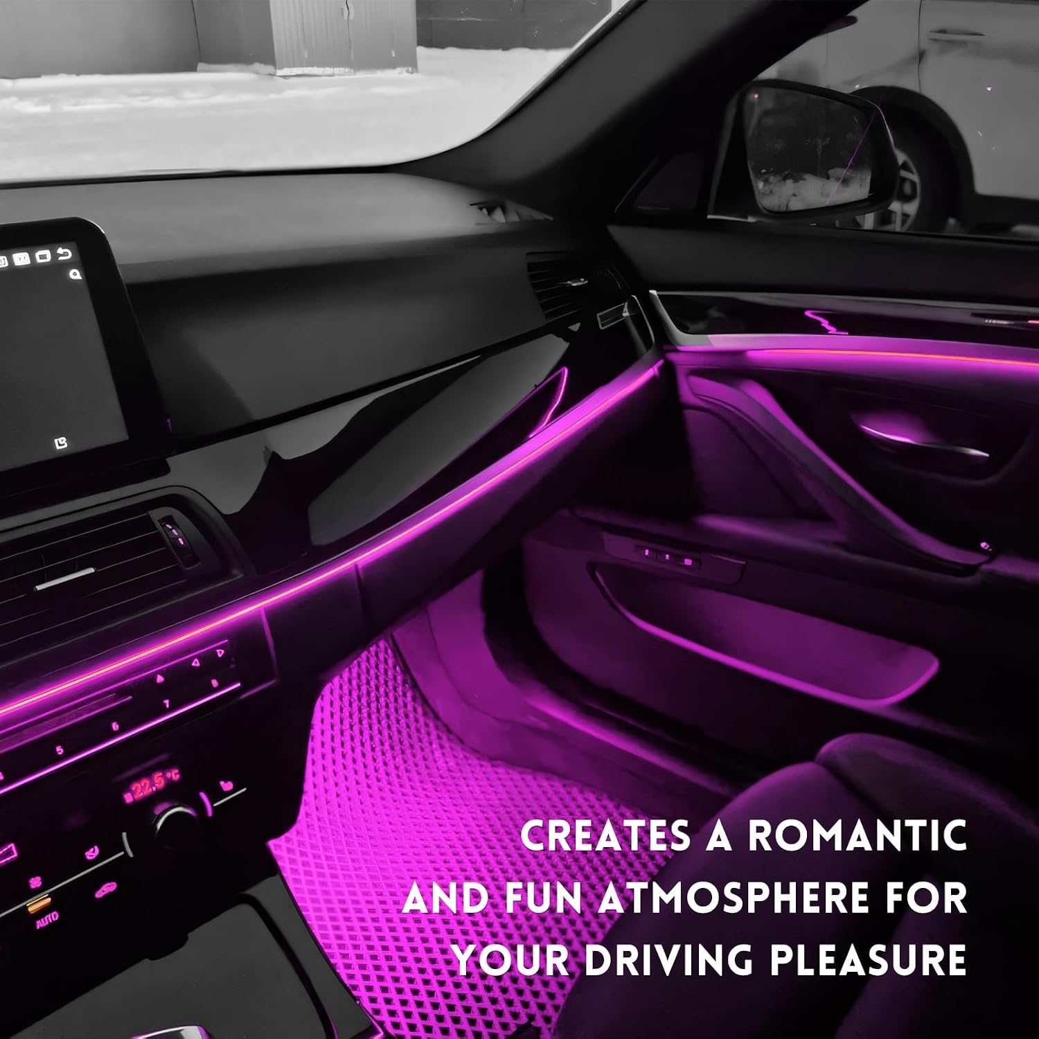 Car LED Strip Light, 12V 24 LEDs RGB Car Interior Atmosphere Lamp with USB Port, Vehicle Under Dash Floor Ambient Night Decorative Lighting Kit (Pink Purple)